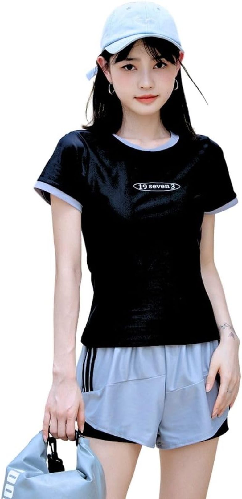 【25%OFFクーポン】水着 レディース 体型カバー 2点セット タンキニ セパレート スポーティー水着 フィットネス 水着 半袖ラッシュガード ショートパンツ 上下セット 水陸両用 スポーツ風 学生 練習用 20代 速乾性