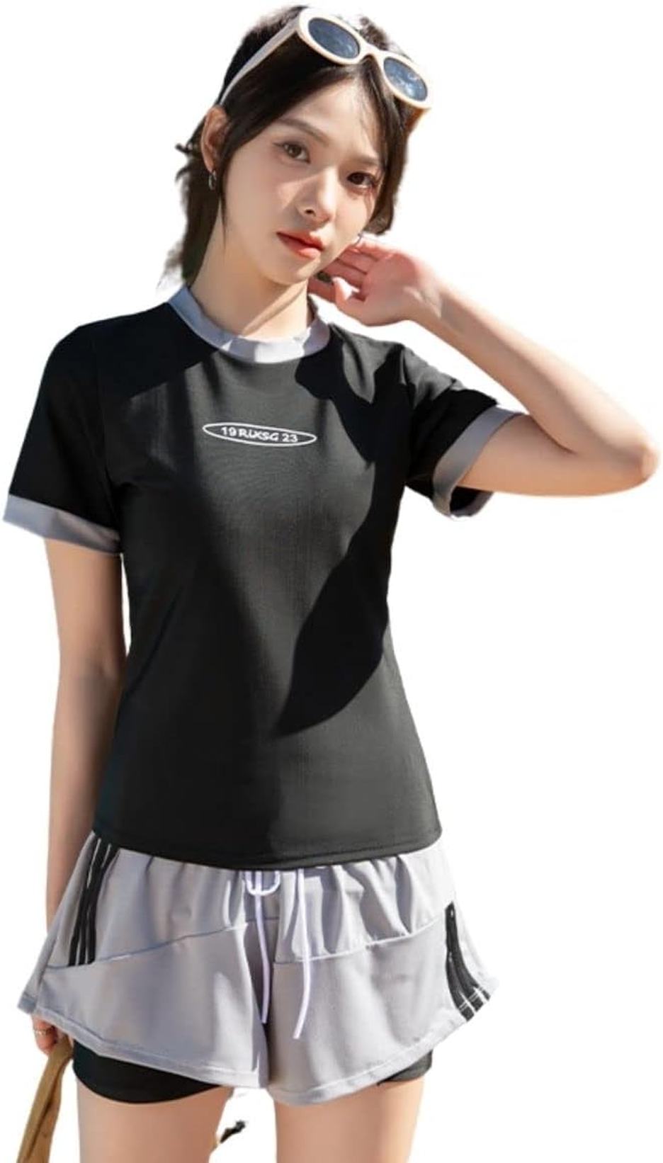 【25%OFFクーポン】レディース セパレート タンキ二 女性 2点セット 体型カバー フィットネス 競泳水着 ショーツパンツ一体型 フィットネス 水着 レディース 半袖 ラッシュガード スイムウェアー