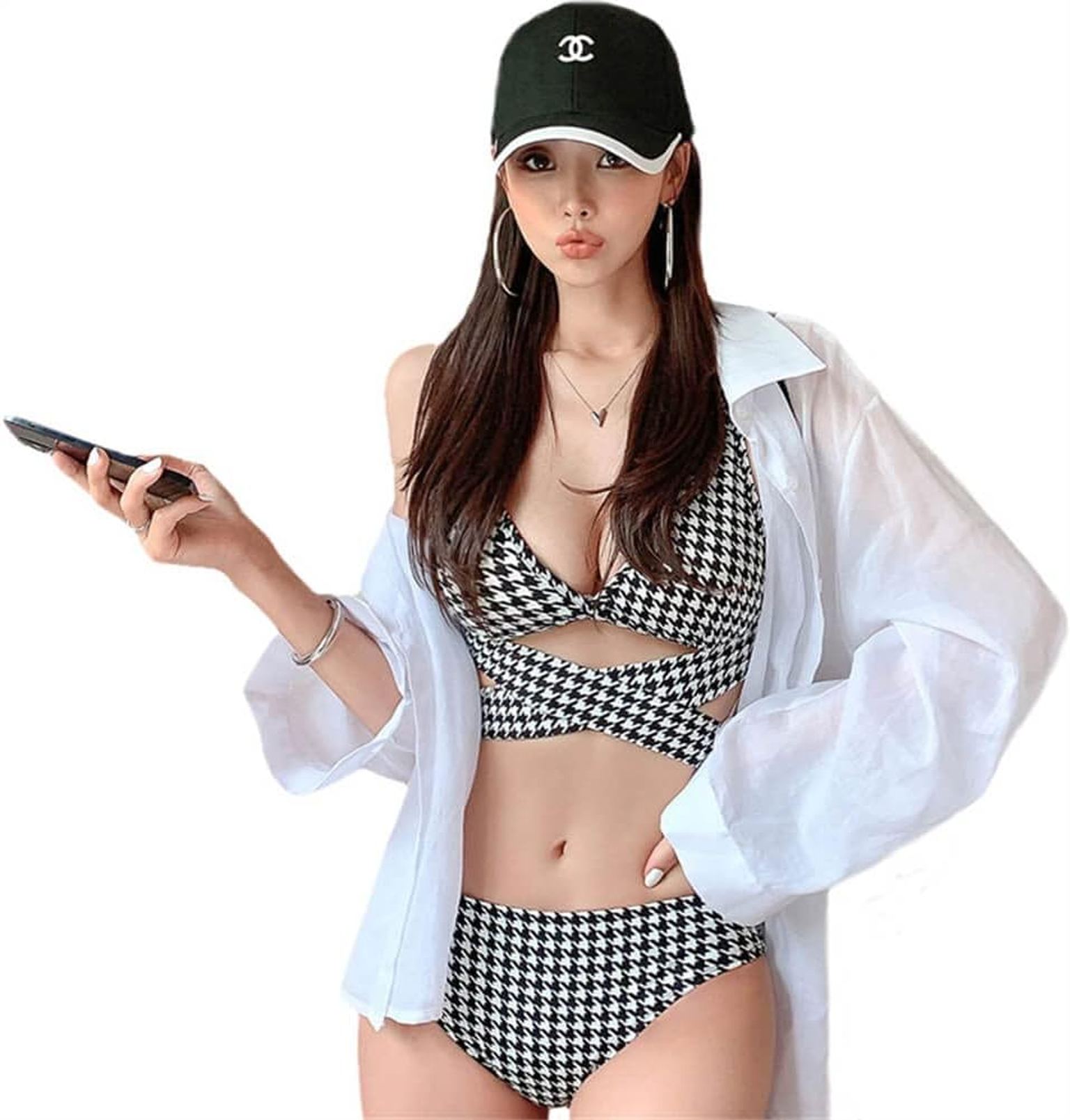 【25%OFFクーポン】水着 レディース ビキニ 2点セット 水着 女性 タンキニ 水着 韓国 ins ハイウエスト セクシー 水着 温泉 ビーチ ママ 水陸両用 スイミング 露出控えめ 千鳥格子 プール おしゃれ 水着 ガ