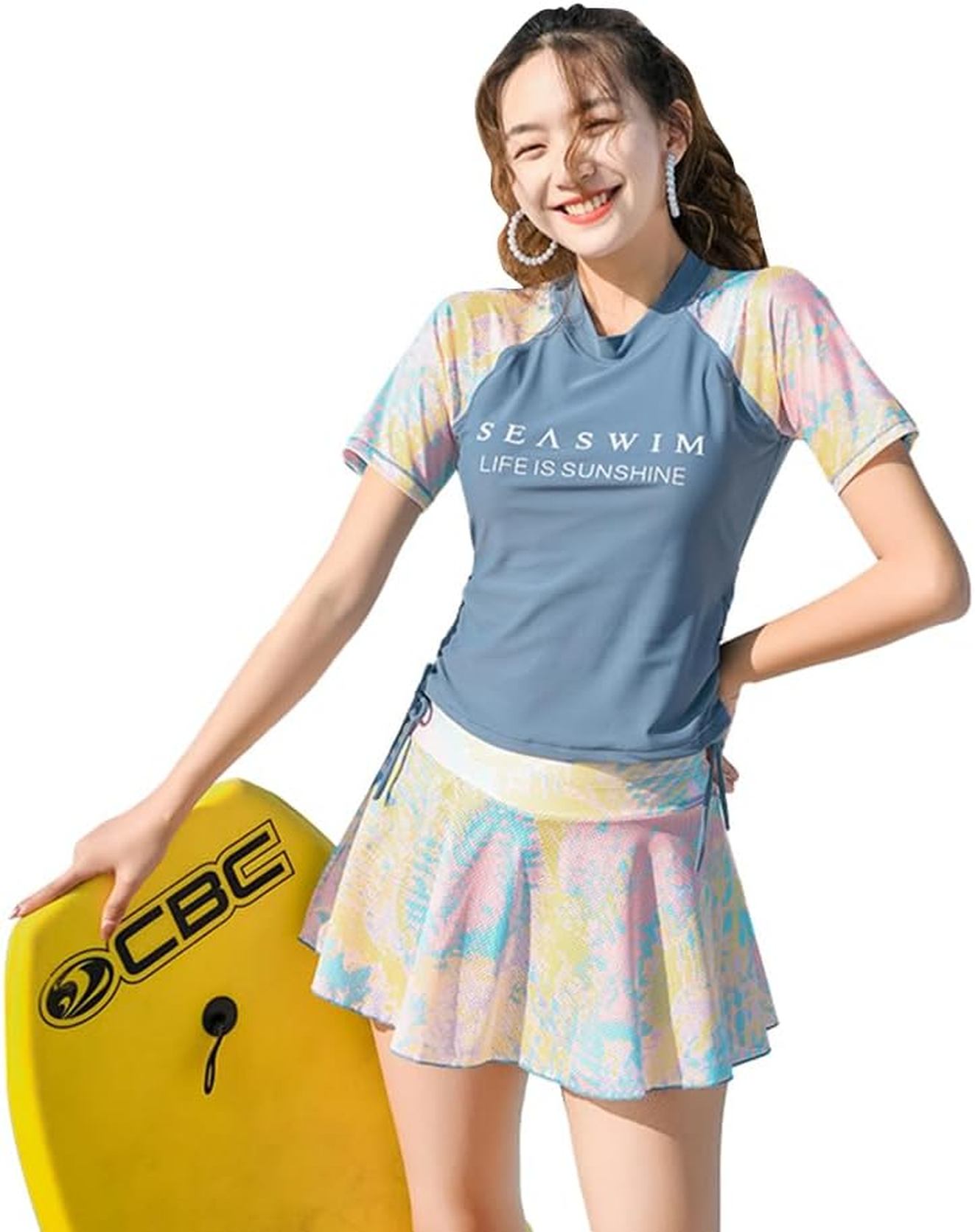 【25%OFFクーポン】フィットネス 水着 レディース 2点セット セパレーツ 半袖 ラッシュガード 可愛い パット付き 体型カバー 女性 ワイヤーなし UVカット 可愛い おしゃれ セクシー カバーアップ水着 ェア 水泳服