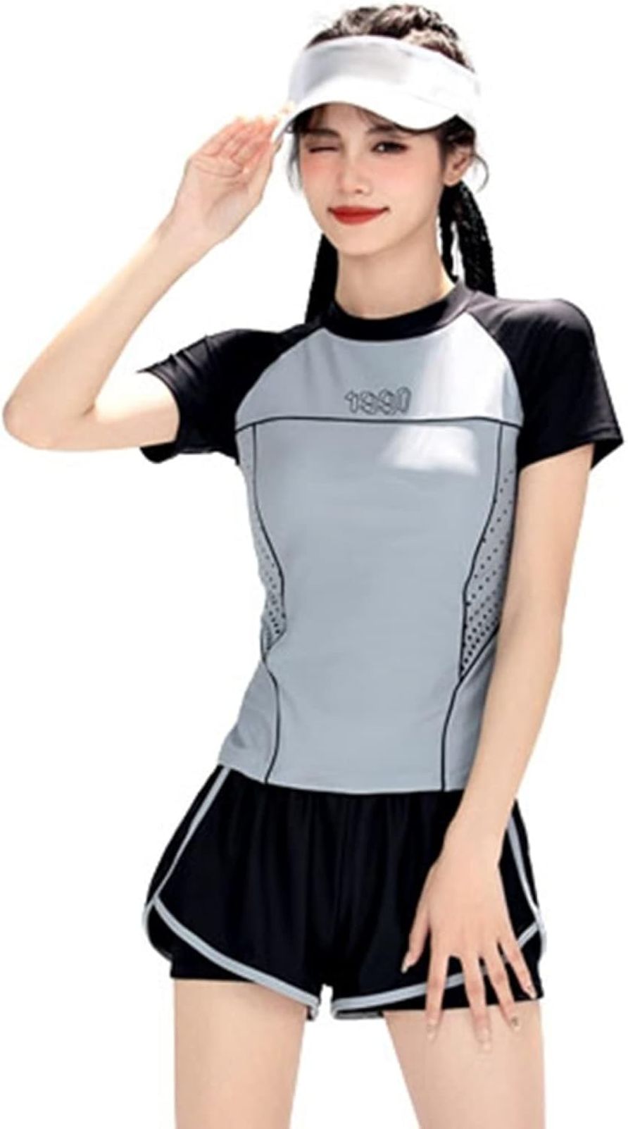 【25%OFFクーポン】水着 レディース 体型カバー 2点セット 学生 スポーツ風 タンキニ セパレート スポーティー水着 フィットネス 半袖 水陸両用 パッド付き 上下セット 20代 速乾性 練習用 ショートパンツ