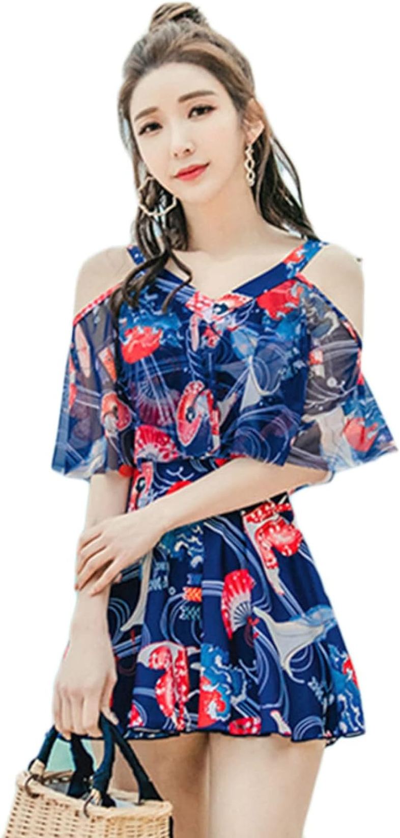 【25%OFFクーポン】水着 レディース 体型カバー ワンピース ゆったりサイズ オールインワン 小花柄 バックシャン 20代 30代 40代 女性用 体型カバー フレア 女性ぽっちゃり 露出控えめ 水着ワンピース ビーチウ 8,934円