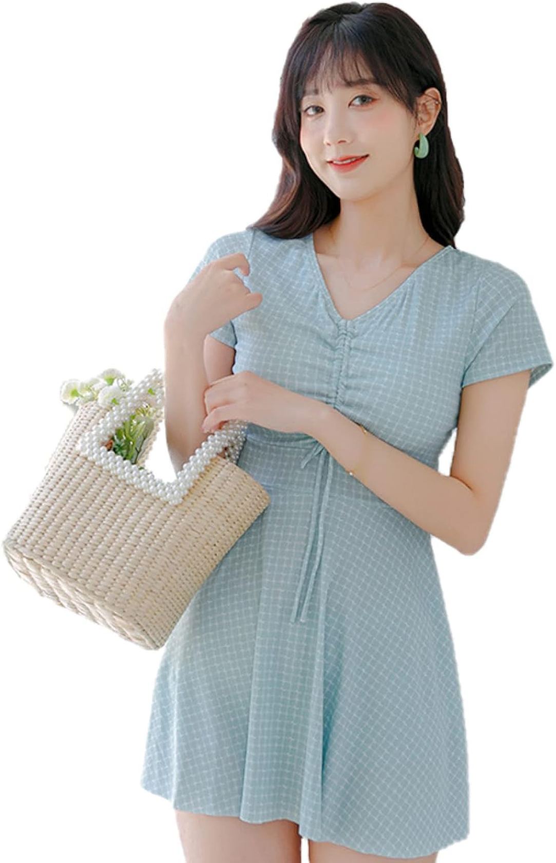 【25%OFFクーポン】水着 レディース 体型カバー ワンピース オールインワン 半袖 2点セット セパレート Vネック スカート 安全パンツ ワイヤーなし セクシー 女子高生 暑さ対策 おしゃれ 背中開き かわいい 着痩せ