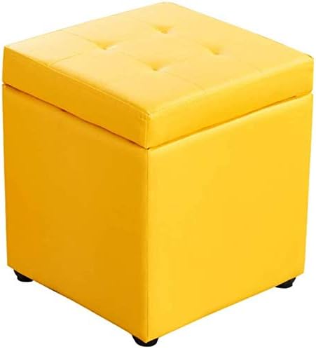 【今日このごろ押さえる、超買得30％OFFクーポン券、2度汐合い絶無】フットスツール 正六面体 フェイクレザー オットマン 納める プーフ 長椅子居敷き 手あそび箱 ヒンジトップ オーガナイザーボックス付き添い人 (黄色 30x30x35糎(12x12x14in)
