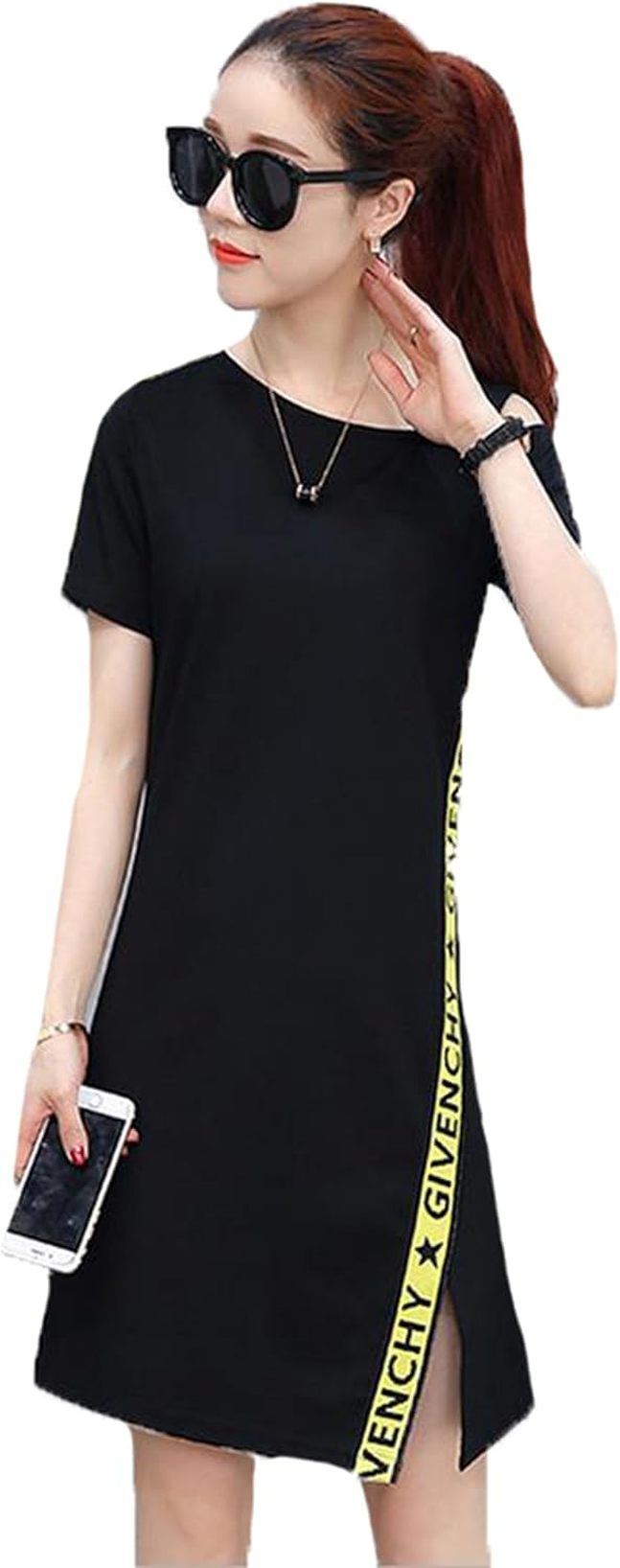 【25%OFFクーポン】レディース 肩出し ミニワンピース トップス 百搭 ショート 半袖 Tシャツ 丸首 夏 ファッション 無地 セクシー ベンツ プリント ワンピース 上着
