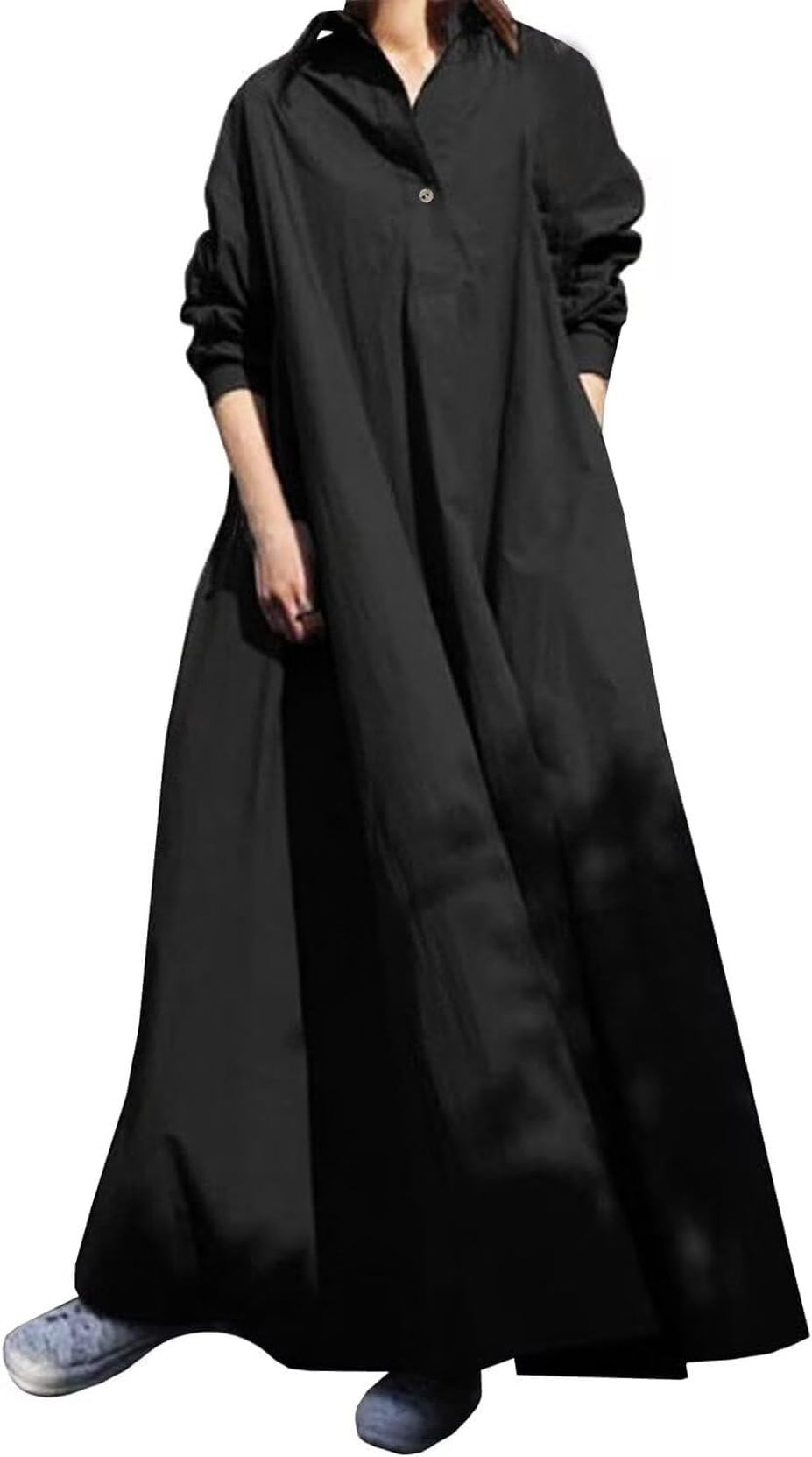 【全店通用25％OFFクーポン】シャツワンピース レディース 長袖 ロング シャツドレス 大きいサイズ マキシ丈 ロングシャツワンピース シンプル 無地 ロングワンピース 体型カバー リラックス Aライン 夏 春 マキシワンピ｜大森麗萱