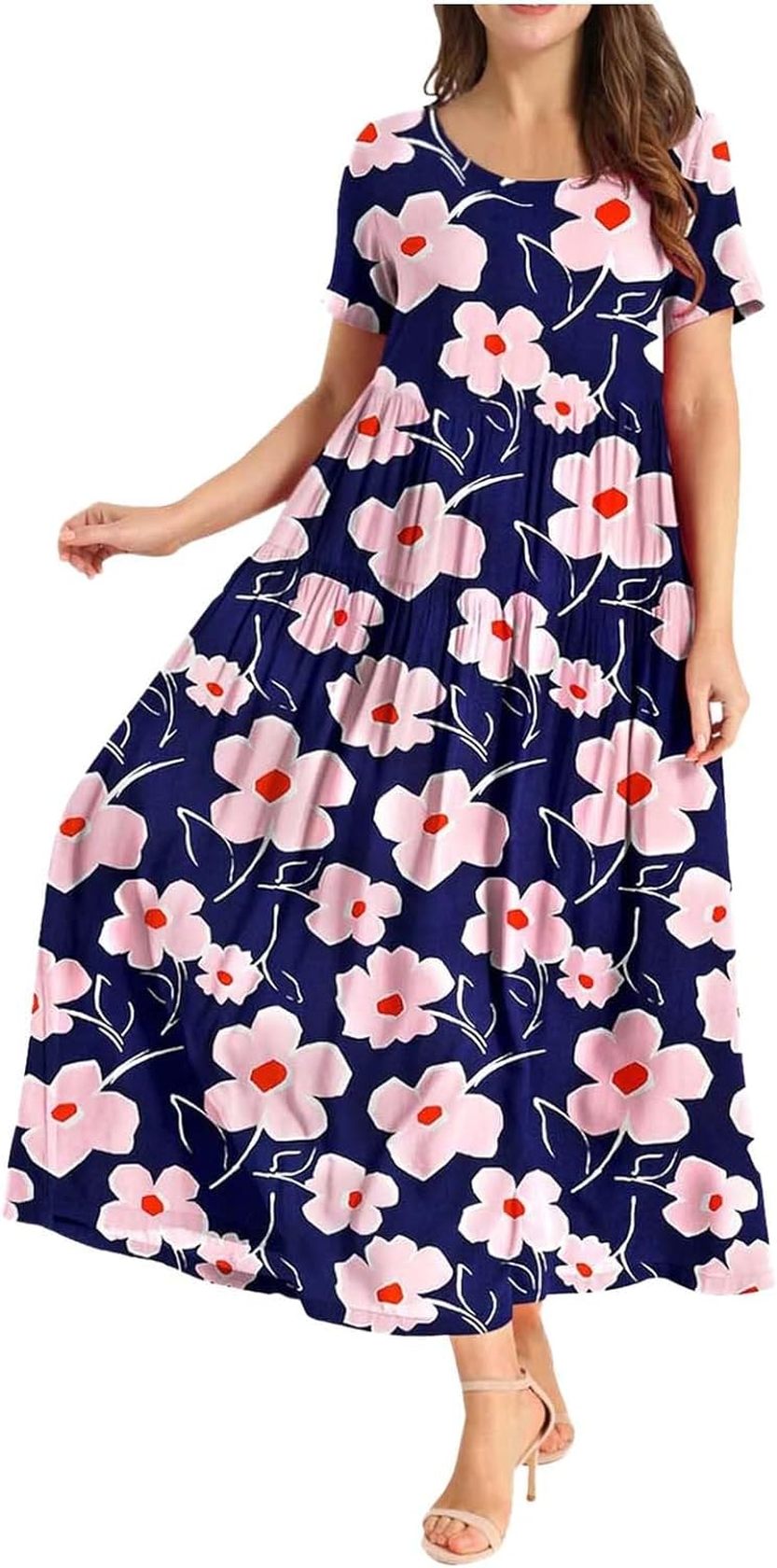 リゾートワンピース レディース 夏 レトロ 花柄 総柄 ゆったり 体型カバー 半袖 ワンピース 森ガール カジュアル ロングワンピース きれいめ ロング 着痩せ サマードレス 大きいサイズ レトロ 可