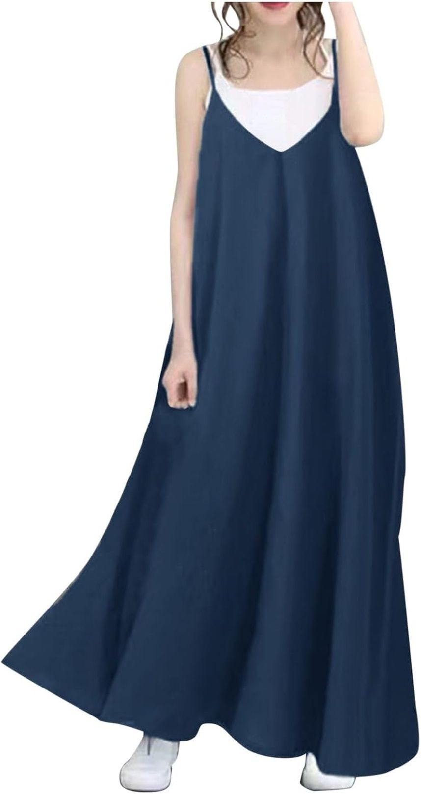ワンピース キャミソール ロング丈 夏 ノースリーブ aライン フレア フリーサイズ レディース サマードレス おしゃれ 着痩せ キャミワンピース ゆったり 快適 通気性 涼しい 森ガール 体型カバー
