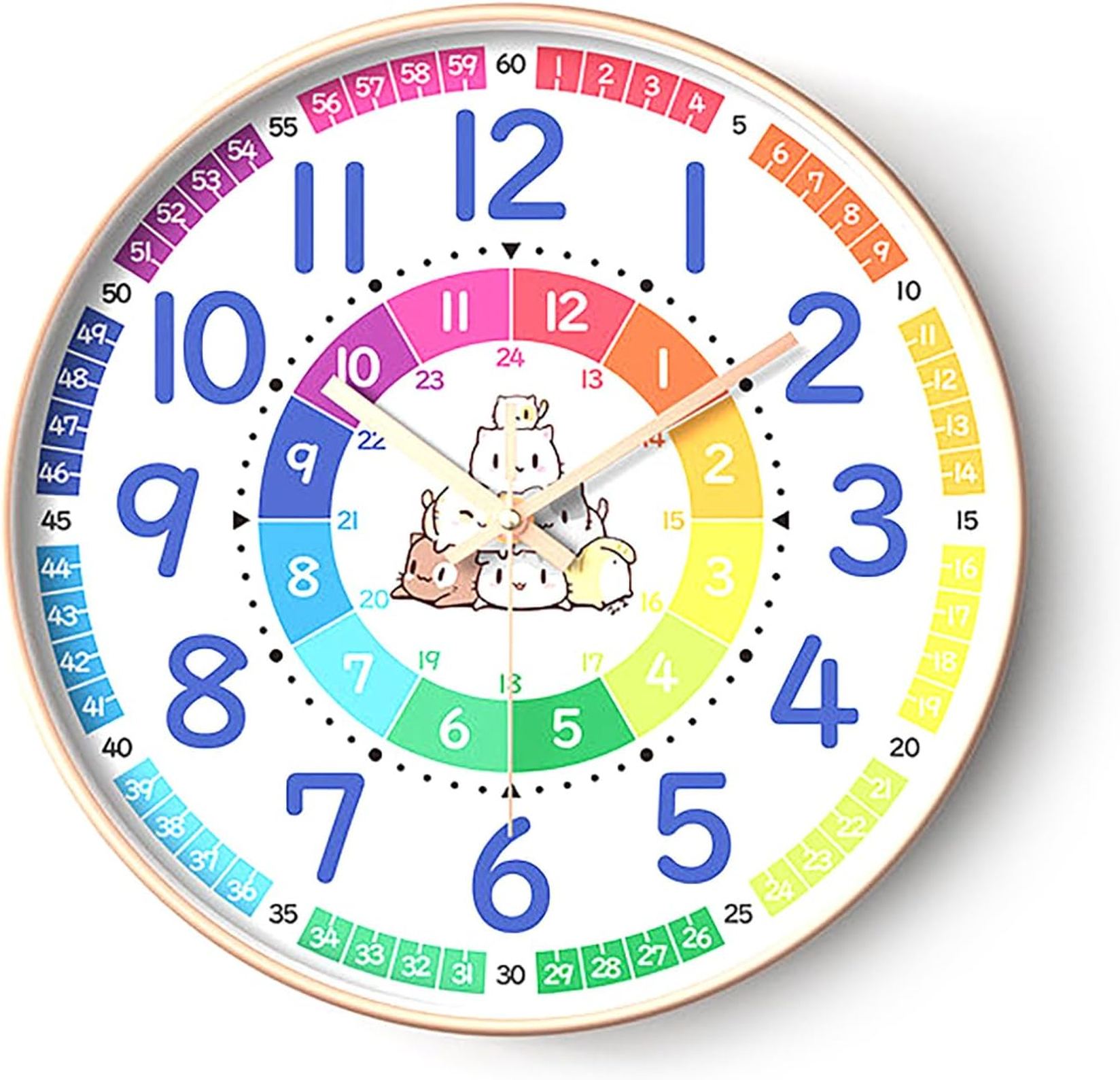 知育時計 正確な時刻を刻む 漫画柄 壁掛け 掛け時計 子供 知育 見やすい おしゃれ 子供部屋 カラフルな 子どもの掛け時計 キッズ 12インチ 可愛い 丸型 静音 連続秒針 雑貨 無騒音 部屋装飾