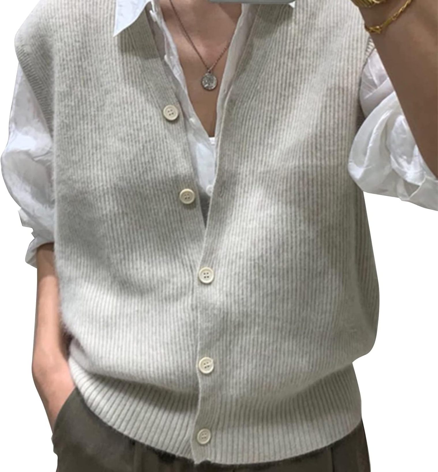 ニットベスト レディース Vネック カーディガン ノースリーブ セーター ルーズベスト セーター トップス 春服 オフィス 女子 きれいめ カジュアル トップス 可愛い 通勤