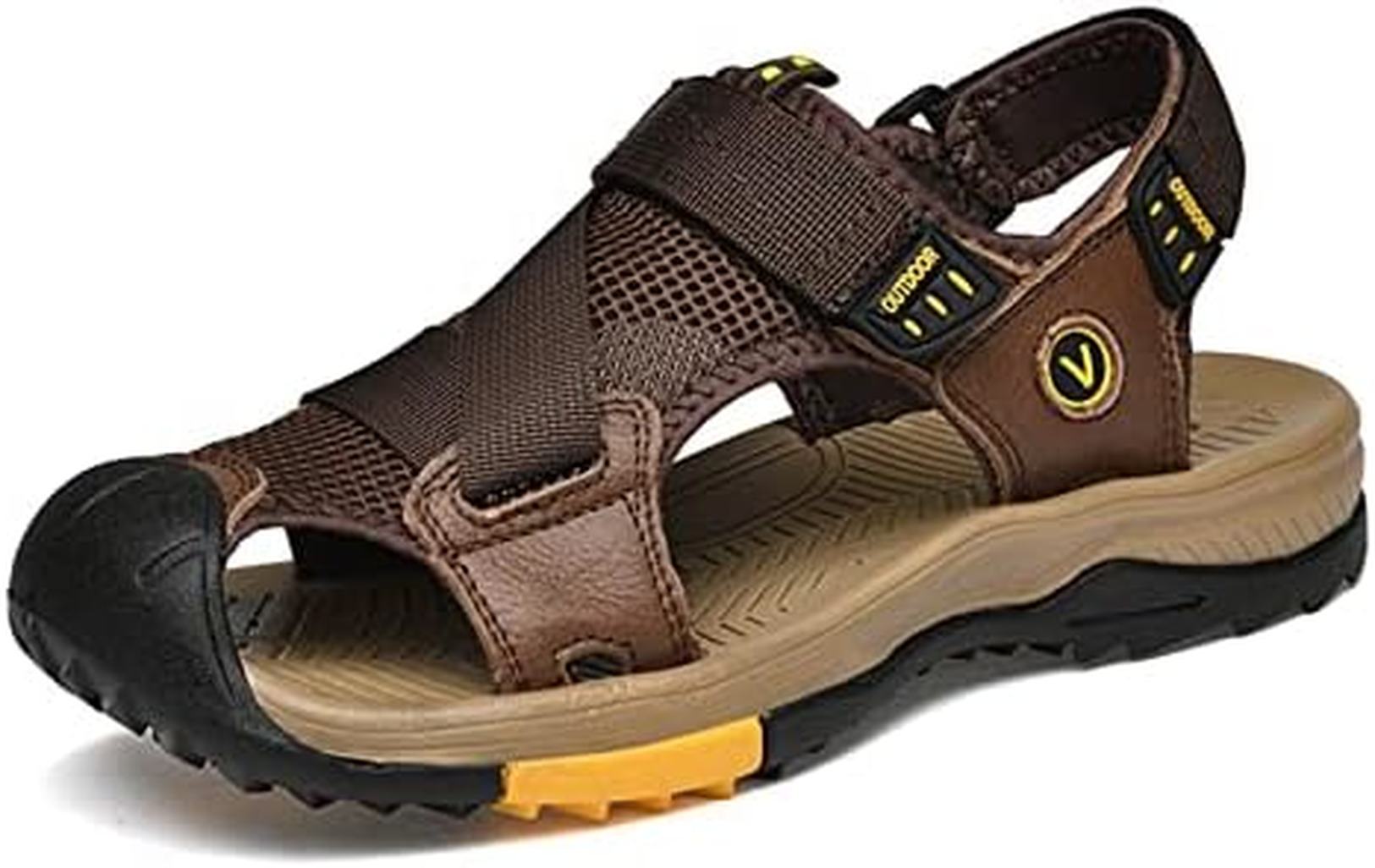 【25%OFFクーポン】登山サンダル 透かし彫り メッシュ ベルクロ トレッキングサンダル メンズ スポーツサンダル 革靴 ビーサン 本革 ビーチサンダル つま先保護 歩きやすい 痛くない 軽量 レザー 大きいサイズ