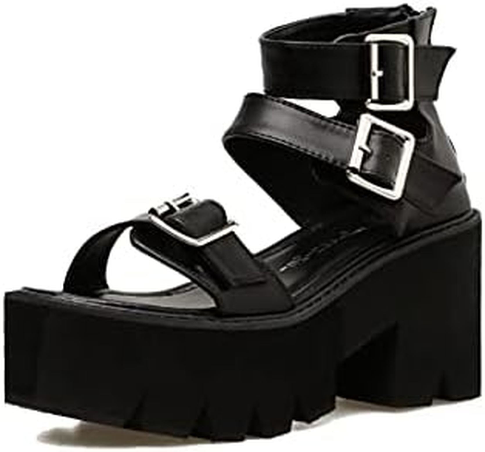 【全店通用25%OFFクーポン】ハイヒール サンダル ストラッ ストラップ レディース ミドルヒール 厚底 バックジッパー ウェッジソールヒール 8cm 前厚 軽量 歩きやすい ダブルベルト アンクルストラップ付き カジュアル|大森麗萱