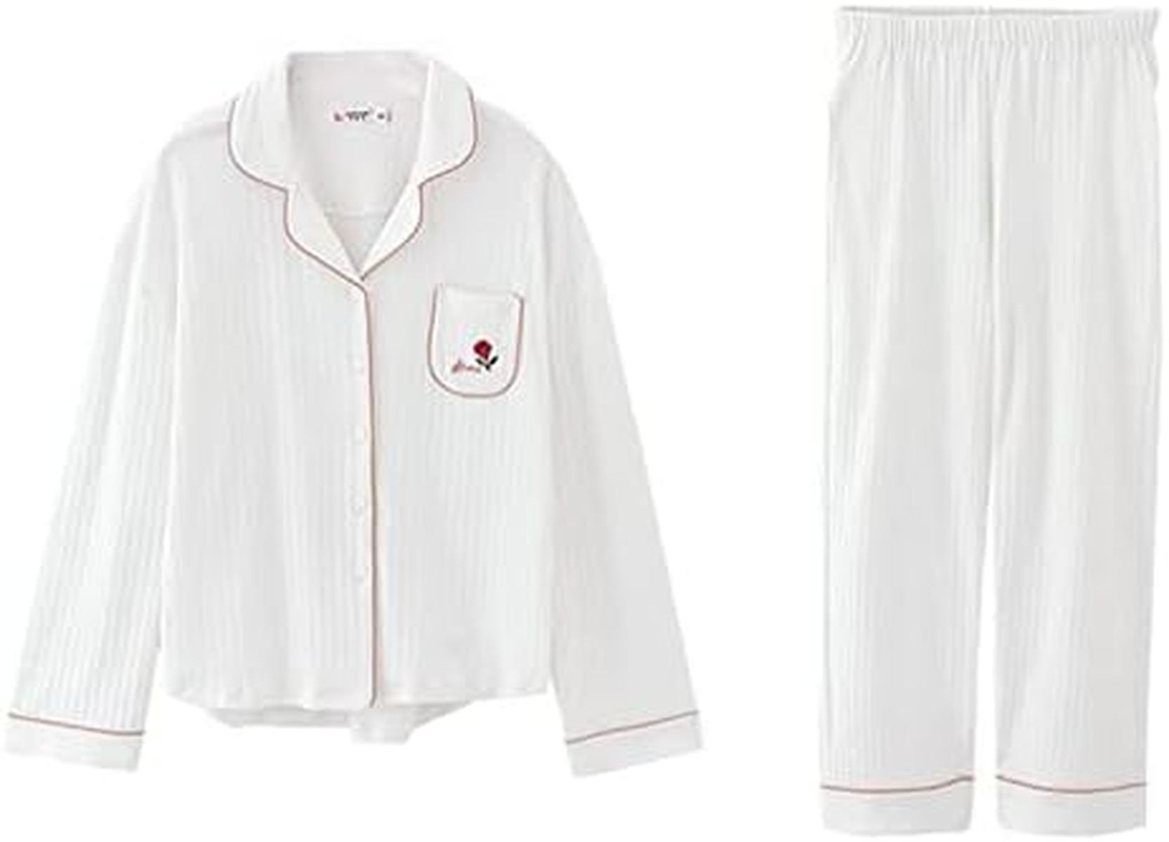 【全店通用25％OFFクーポン】パジャマ レディース 綿 ホワイト 無地 前開き 上下セット 長袖 長ズボン 薄手 Vネック ルームウェア 室内着 リボンタイ ホームウェア ポケット 可愛い ホーム 秋冬 部屋着 カジュアル｜大森麗萱
