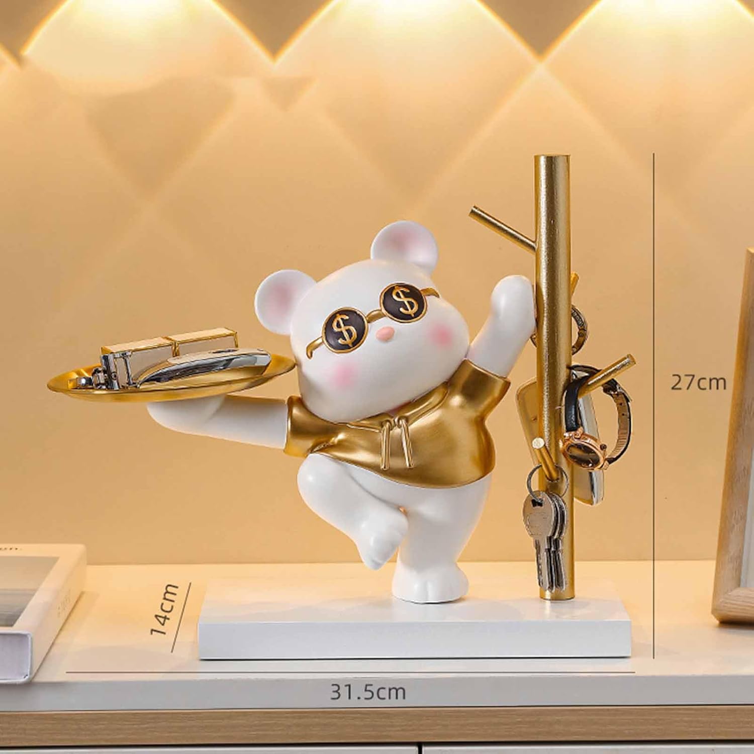 【全店通用25％OFFクーポン】玄関収納 キースタンド 皿を捧げる 鍵置き 鍵ホルダー 小物入れ 卓上収納 トレー 小物 財布 口紅 腕時計 収納 (カンフーベア 31.5x14x2)｜大森麗萱