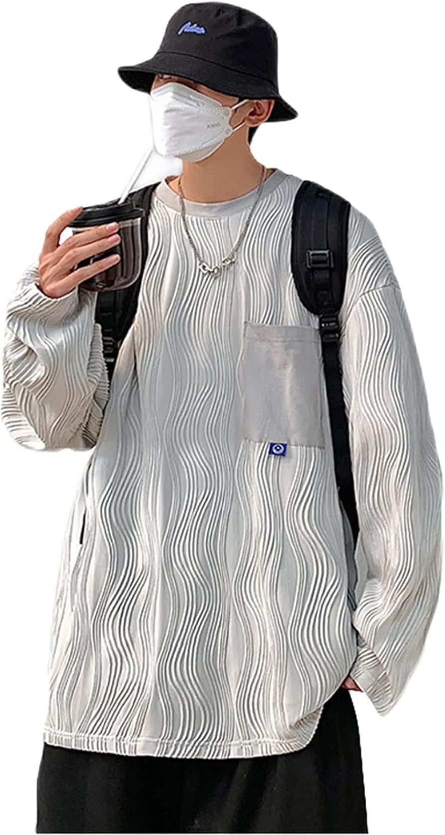長袖Tシャツ?メンズ?ロングスリーブ カットソー?丸首?無地?シンプル?トップス?ゆったり?ビッグシルエット?プルオーバー?大きいサイズ?ヒップホップ風?お洒落?オールシーズン?上着 快適 ファッショ