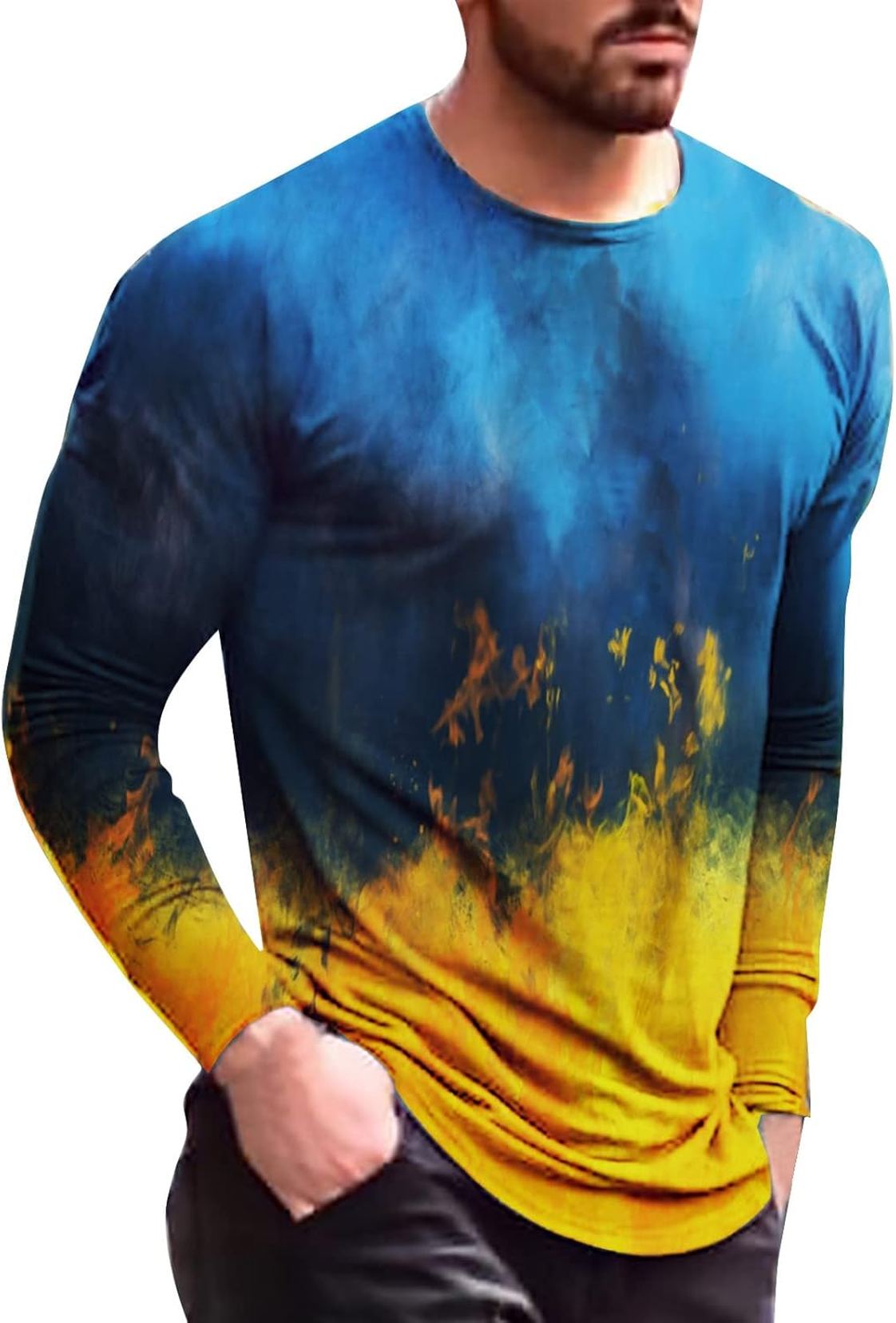 長袖tシャツ メンズ tシャツ 柄 春秋 カットソーtシャツ クルーネック 薄手 大きいサイズ ゆったり 柔らかい 快適 トップス 日常着 おしゃれ かっこいい 吸汗 ティーシャツ カジュアル 通気