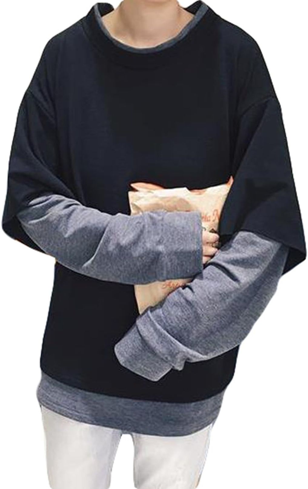 長袖tシャツ メンズ 秋 長袖 トップス カットソー ゆったり Ｔシャツ 切り替え カジュアル プルオーバートレーナー ゆったり 柔らかい肌触り 快適 ファッション ビッグ シルエット