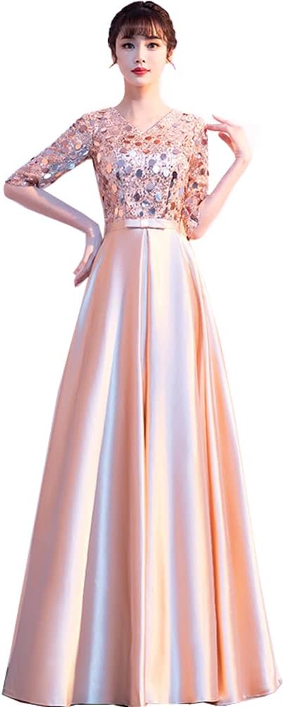 【全店通用25％OFFクーポン】レディース ドレス ワンピース イブニングドレス ロングワンピース サテンドレス ハイウエスト スパンコール 甘い 着痩せ エレガント フォーマル 結婚式 演奏会 パーティー｜大森麗萱