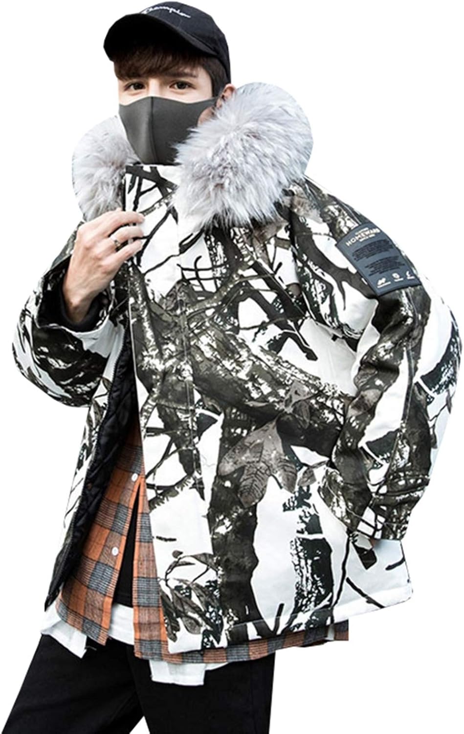 【全店通用25%OFFクーポン】中綿コート ダウンジャケット 冬服 カップル 大きいサイズ ゆったり カジュアル 通勤 通学 登山 アウトドア 厚手 防風 防寒 暖かい ショート丈 ファーフード付き プリント柄 ホワイト/グリ|大森麗萱