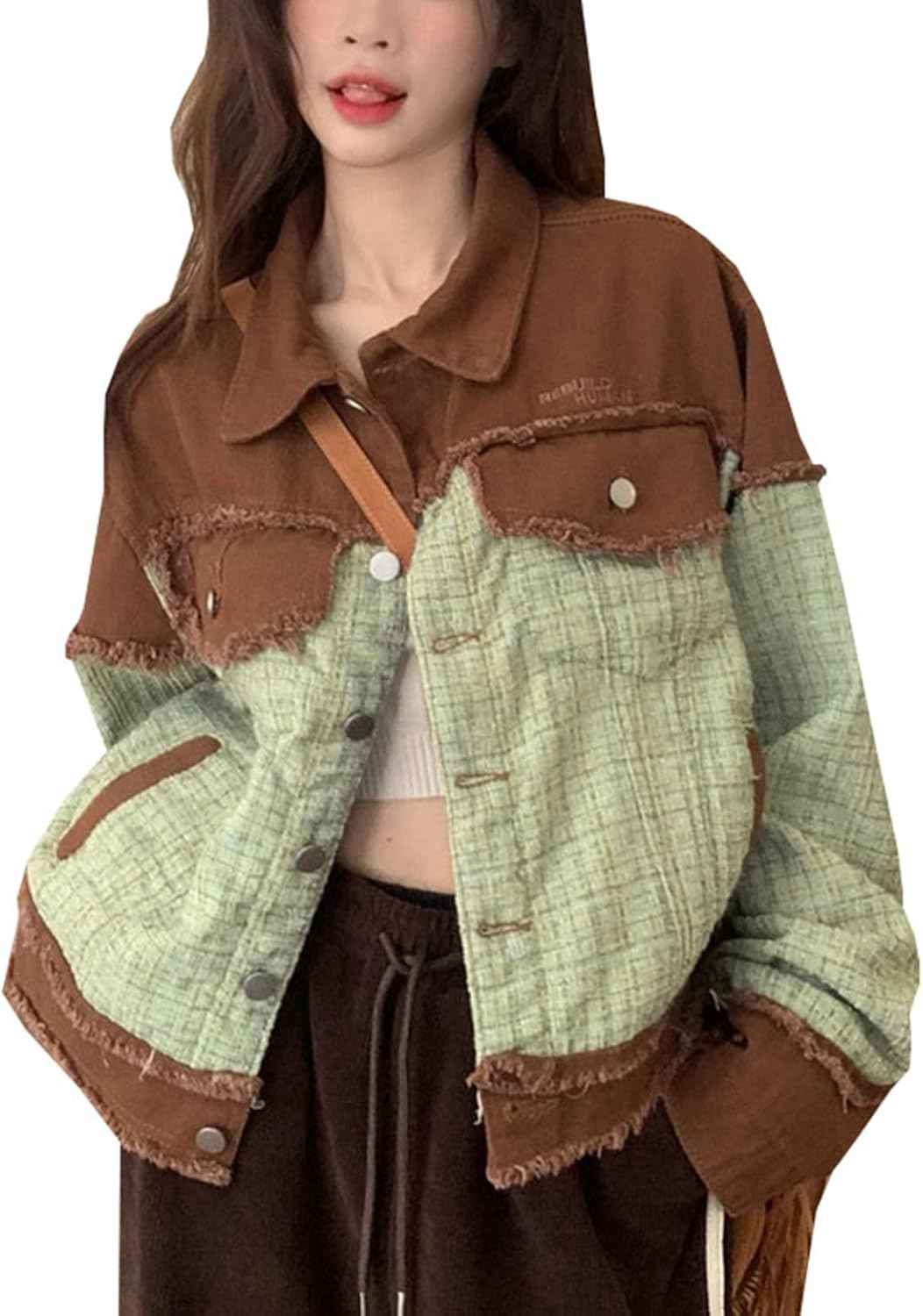 春秋 デニムジャケット レディース 大きめ ゆったり 体型カバー 綿 快適 ストレッチ 長袖 防風 防寒 ジーカジュアル 通勤 通学 お出かけ 着回し きれいめ おしゃれ スプライス｜大森麗萱