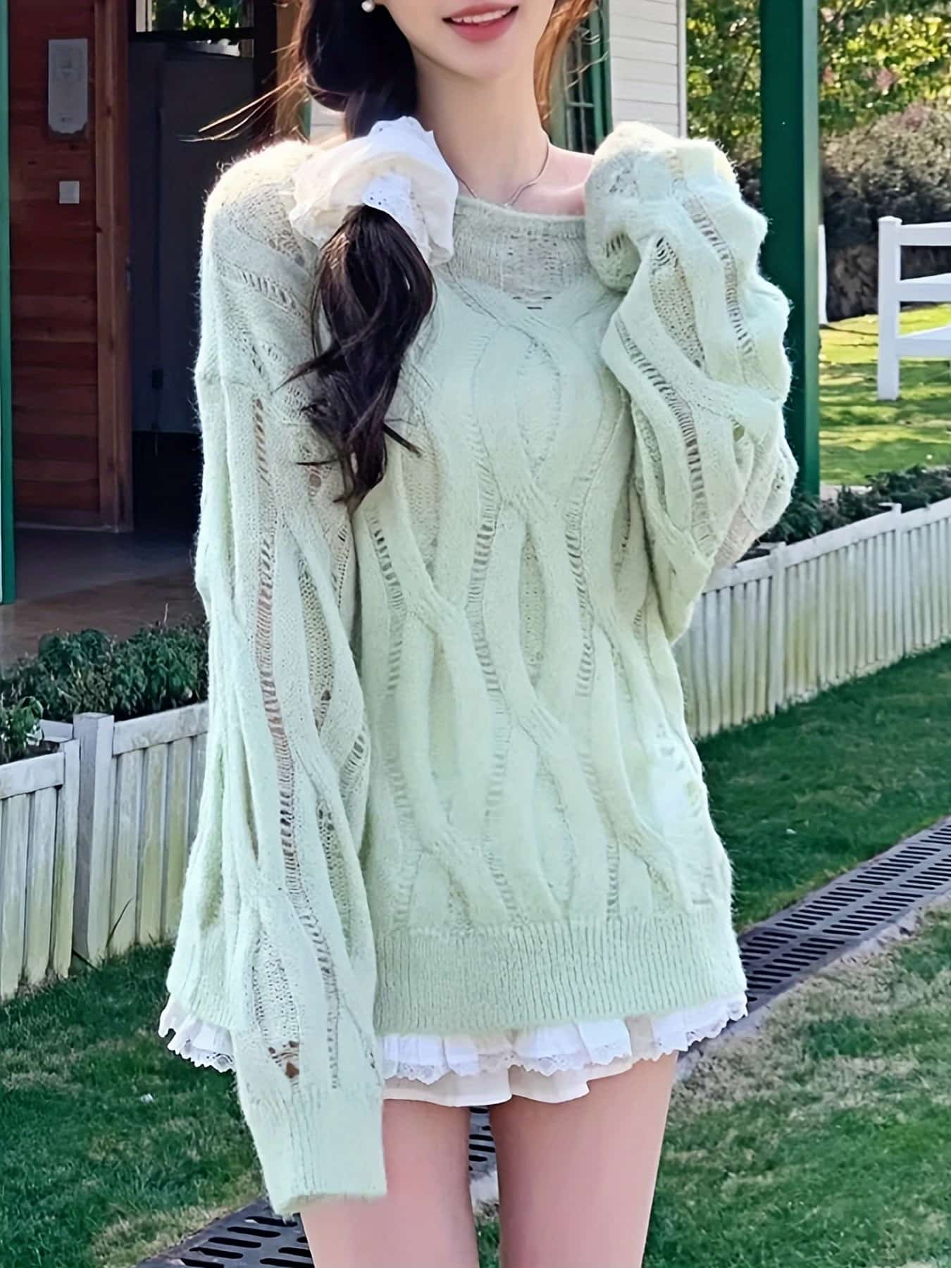 【今日このごろ制限事項、超買得30％OFFクーポン券、2度汐どき皆無】朱夏編み物 ティーシャツ レディース 長袖 透かし編み トップス シアー メッシュ編み物 有線テレビ編み 透け感 ティーシャツ ゆる編み物 ニットソー 体型取りまかなう 着痩せ 割れ易い押し出し 二の腕取りまかなう
