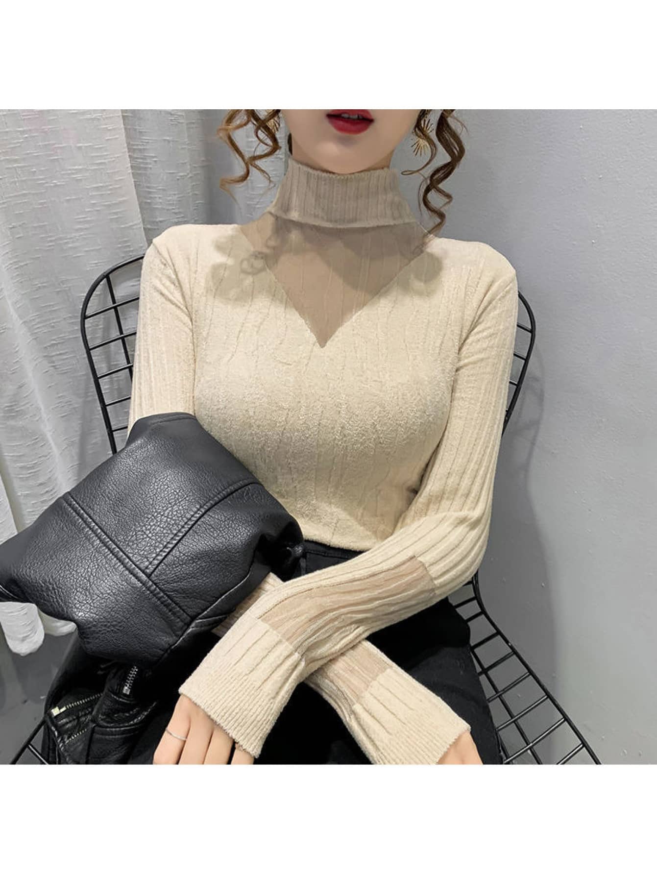 【今日このごろ制限事項、超買得30％OFF引き換え証、2度潮合い皆無】【シアーレース】 編み物 スウェーター レディース ハイネック タートルネック 長袖 スピード競技 うつり変わり トップス リブニット きつい か細い 着痩せ 細押し出し 伸縮性 伸ばすこと 肌付き 重ね着