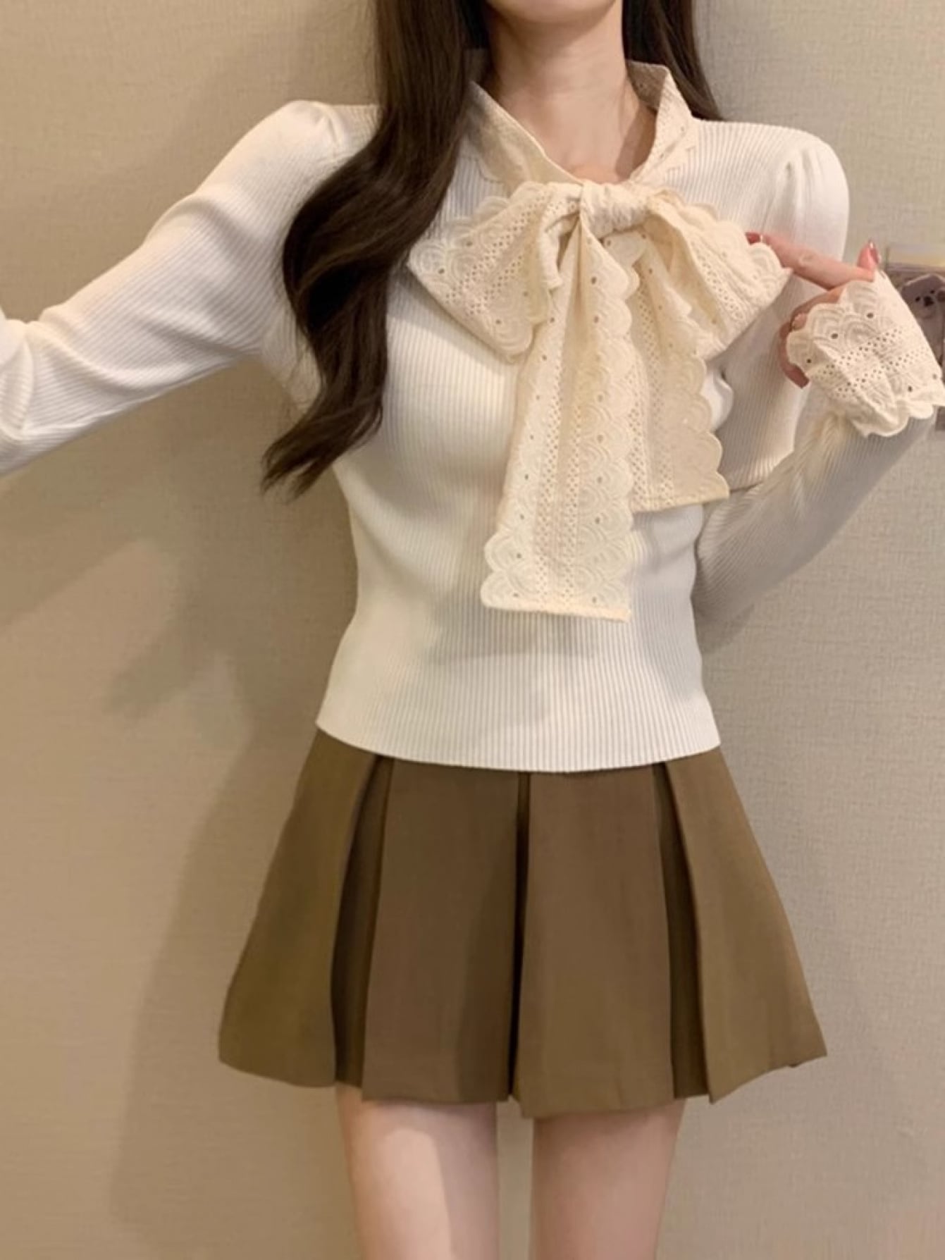 【今日このごろ押さえる、超買得30％OFF引き換え証、2度潮どき皆無】【成年者好いたらしい】編み物 プルオーバー レディース トップス ビッグシュロの葉 スピード競技 襟付き添い人 袖スピード競技 フラウンス 長袖 リブニット きつい か細い ティーシャツ カットソー トップ風 着痩せ 細見せかけ 華