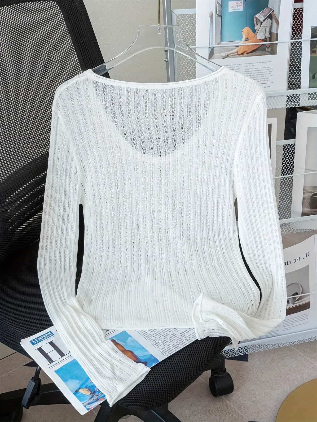 【今日このごろ制限事項、超買得30％OFFクーポン券、2度汐どき皆無】【透け感編み物】リブニット トップス レディース ティーシャツ シアー ニットソー 労働者の一団のど首 長袖 きつい か細い 相応う 縦伝達ルート 着痩せ 細押し出し 伸縮性 伸ばすこと はだ着 重ね着 レ