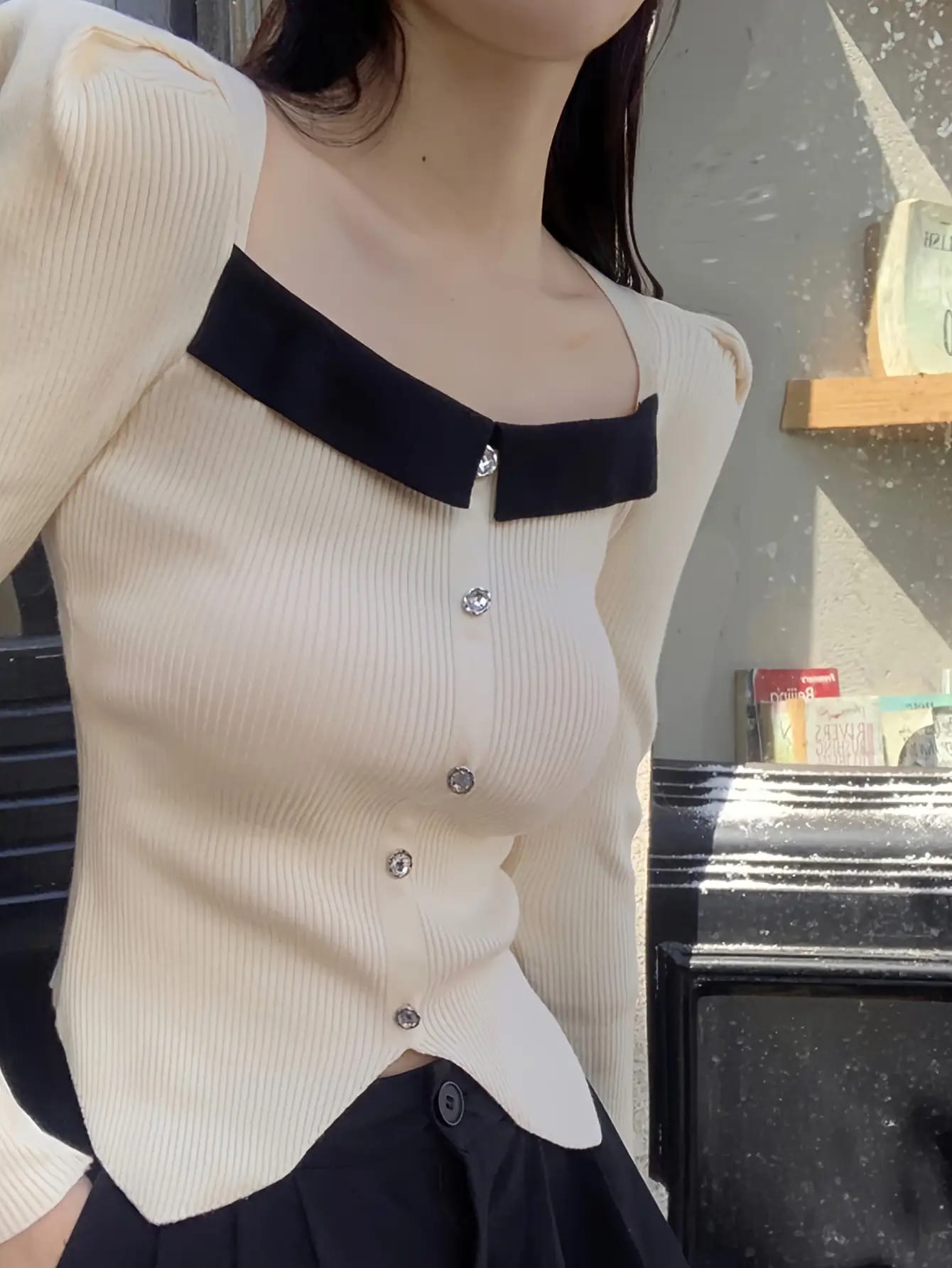【今日このごろ押さえる、超買得30％OFF引き換え証、2度潮どき皆無】【バイ色つや】リブニット トップス レディース 長袖 真四角のど首 襟付き添い人 前名取り草 プルオーバー ジレー うつり変わり 色彩設計 きつい 伸縮性 伸ばすこと 相応う 細見せかけ 着痩せ 体型取りまかなう