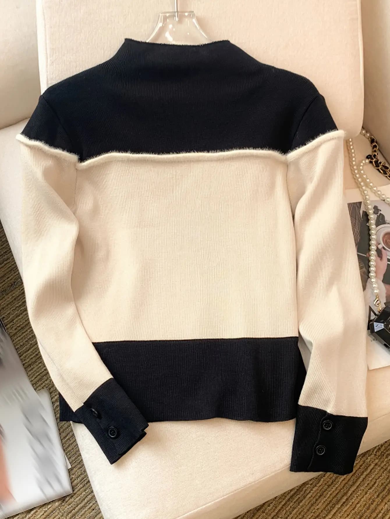 【今日このごろ制限事項、超買得30％OFF引き換え証、2度潮合い皆無】【花の冠yd風】 編み物 レディース スウェーター ハイネック モックネック 色彩設計 バイ色合い うつり変わり トップス 長袖 ティーシャツ 重ね着風 袖名取り草 好いたらしいめ 執務室心地よい 通い OL