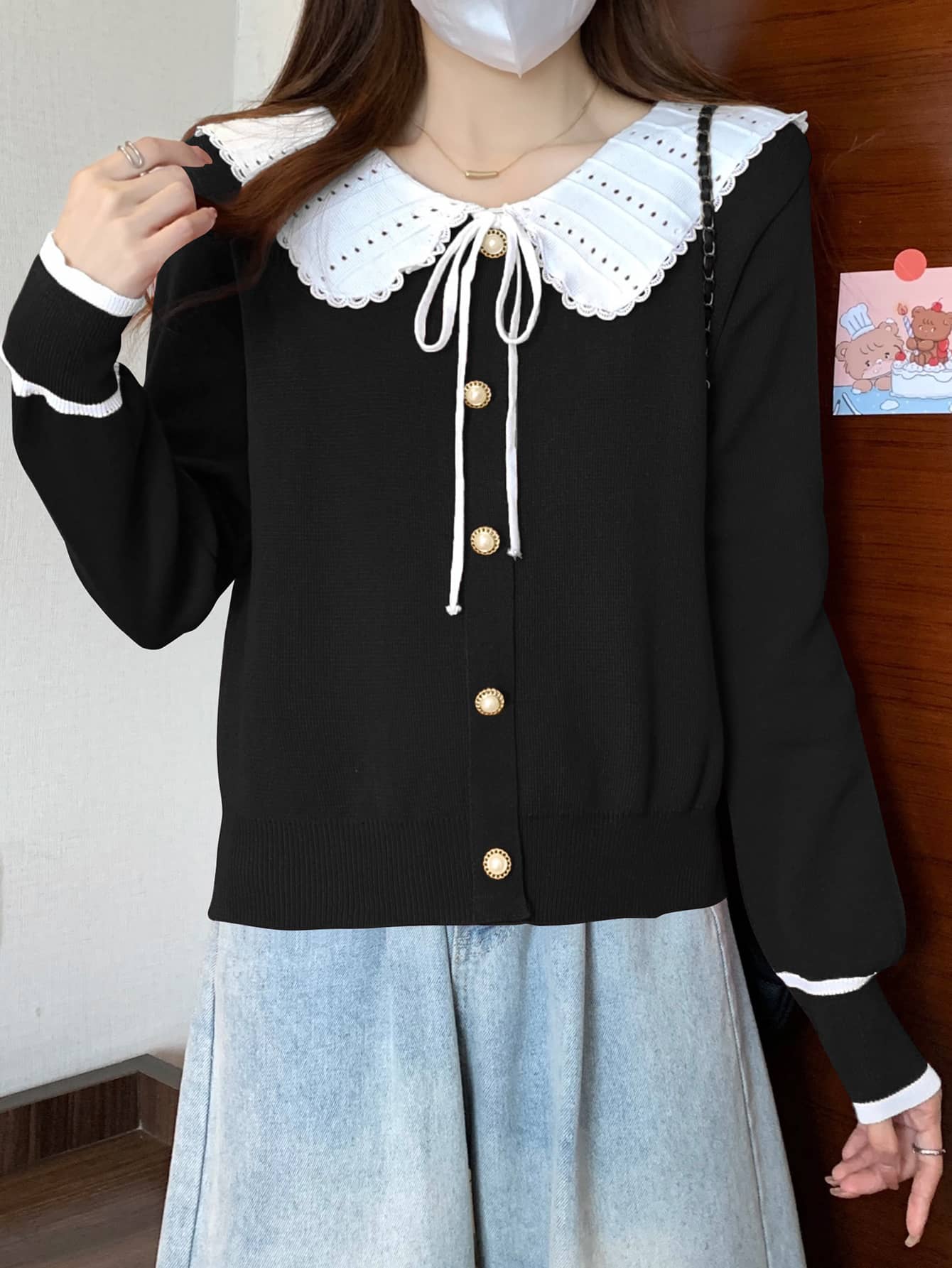 【今日このごろ制限事項、超買得30％OFF引き換え証、2度潮合い皆無】【襟付き添い人編み物】ジレー レディース スウェーター 長袖 スピード競技 ビッグ色合い トップス ティーシャツ 羽織り ニットソー トップ風 重ね着風 女子らしい ガーリー 成年者好いたらしい 韓国風 リボ
