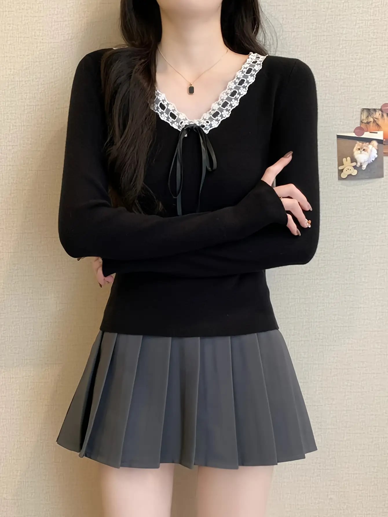 【今日このごろ制限事項、超買得30％OFF引き換え証、2度潮合い皆無】【成年者好いたらしい】編み物 スウェーター レディース トップス 長袖 Vのど首 スピード競技 シュロの葉 襟付き添い人風 重ね着風 ティーシャツ カットソー 春 秋 冬 好いたらしいめ 女子らしい ガーリー 清楚 韓国 ファ
