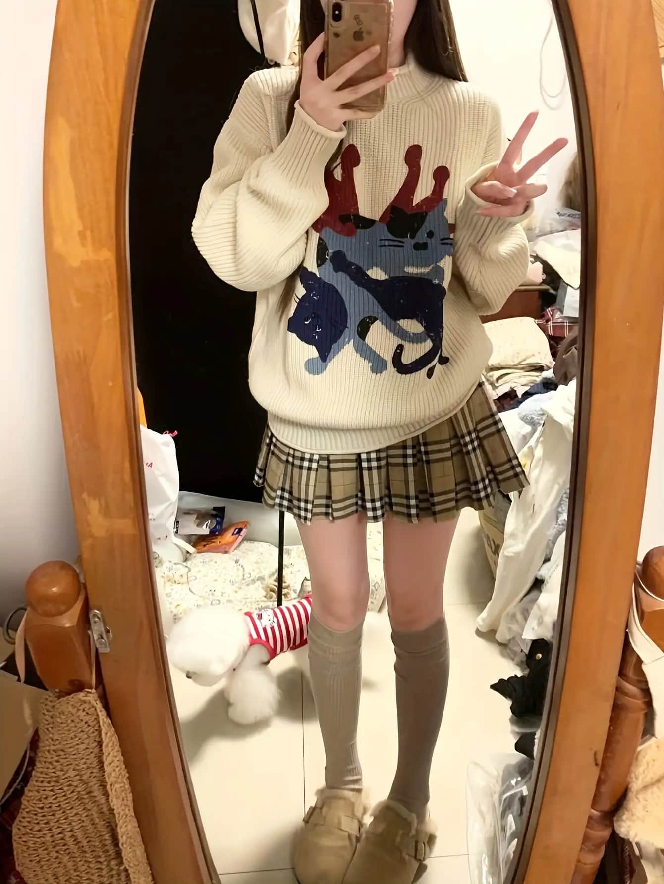 【今日このごろ押さえる、超買得30％OFF引き換え証、2度潮どき皆無】編み物 プルオーバー レディース トップス 猫 猫 猫柄 毛の荒物 刷り上げる レトロ 韓国流行り物 大層らしい大きさ ビッグ影ぼうし 長袖 労働者の一団のど首 丸首 ゆる編み物 ゆったり 体型河馬