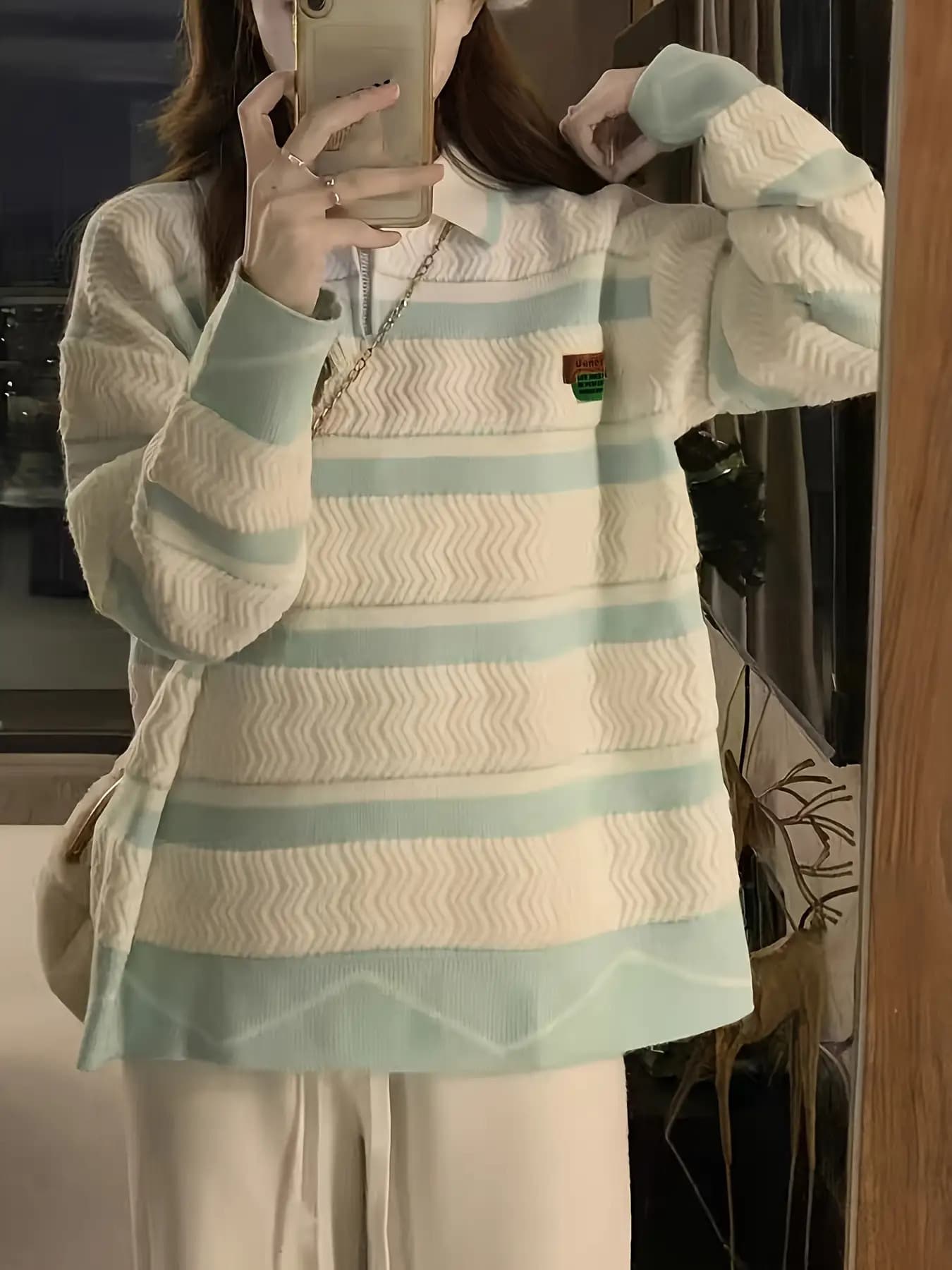 【今日このごろ押さえる、超買得30％OFF引き換え証、2度潮どき皆無】ハーフジップ 編み物 プルオーバー レディース トップス 間借り人 襟付き添い人 長袖 スポーツシャツ風 大層らしい大きさ ビッグ影ぼうし ゆったり 体型取りまかなう 着痩せ 二の腕取りまかなう 割れ易い見せかけ 生あたたかい 防寒