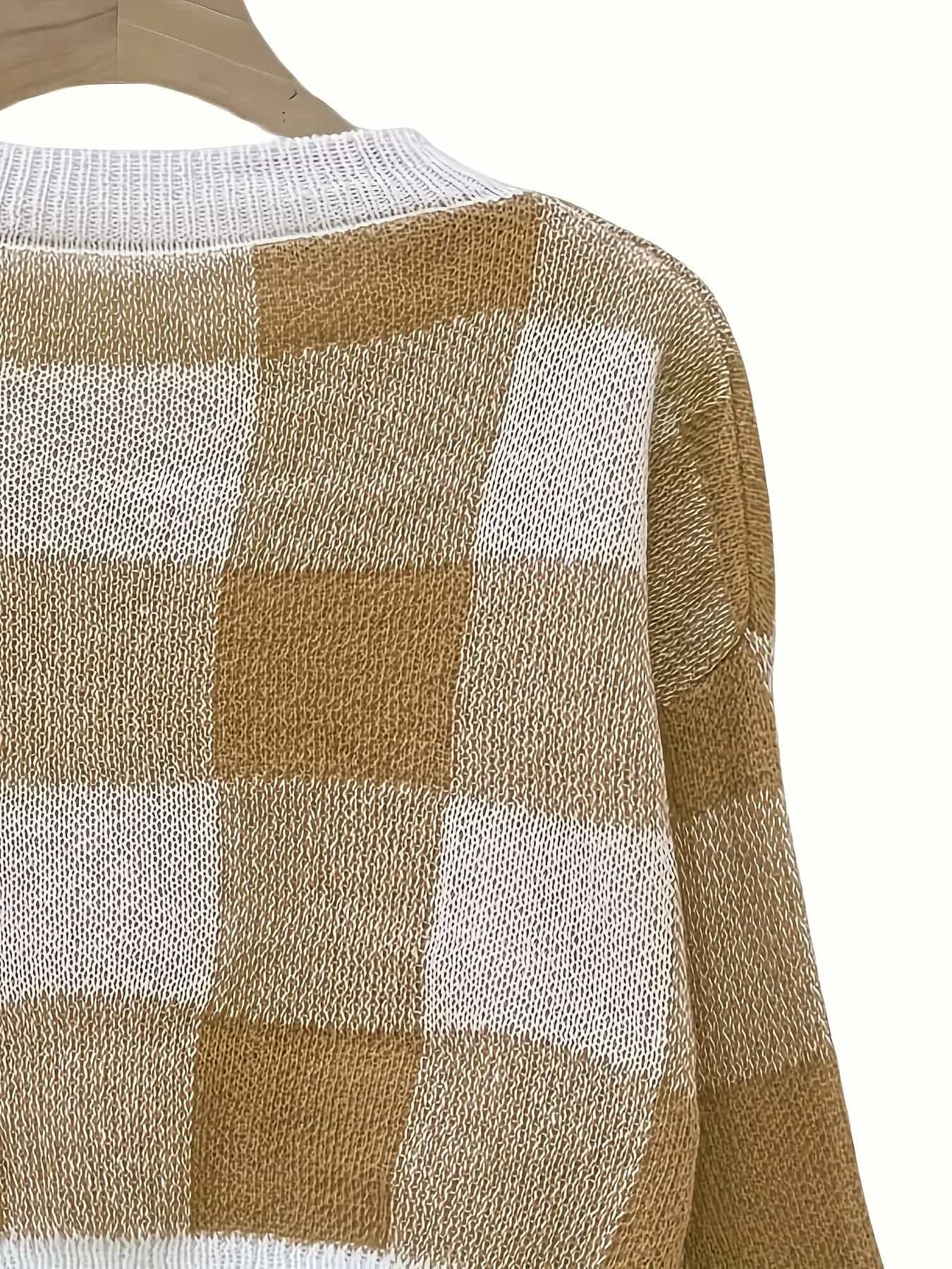【全店通じる25％OFFクーポン券】【レトロチェック】編み物 スウェーター レディース トップス 照合のしるし柄 立ちはだかる照合のしるし 労働者の一団首っ玉 丸首 長袖 遊撃手丈 クロップド丈 ゆったり 大層らしい大きさ 大層らしい大きさ ドロップショ