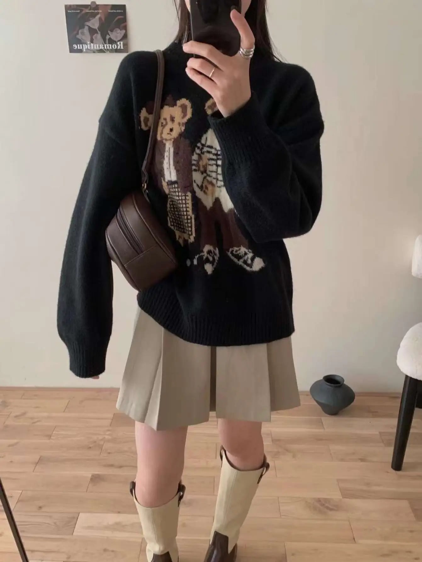 【全店通用25%OFFクーポン】【大人可愛い】 ニット セーター レディース クマ柄 くま 熊 トップス プルオーバー ジャガード クルーネック 丸首 長袖 オーバーサイズ ビッグシルエット ゆるニット ドロップショルダー|大森麗萱
