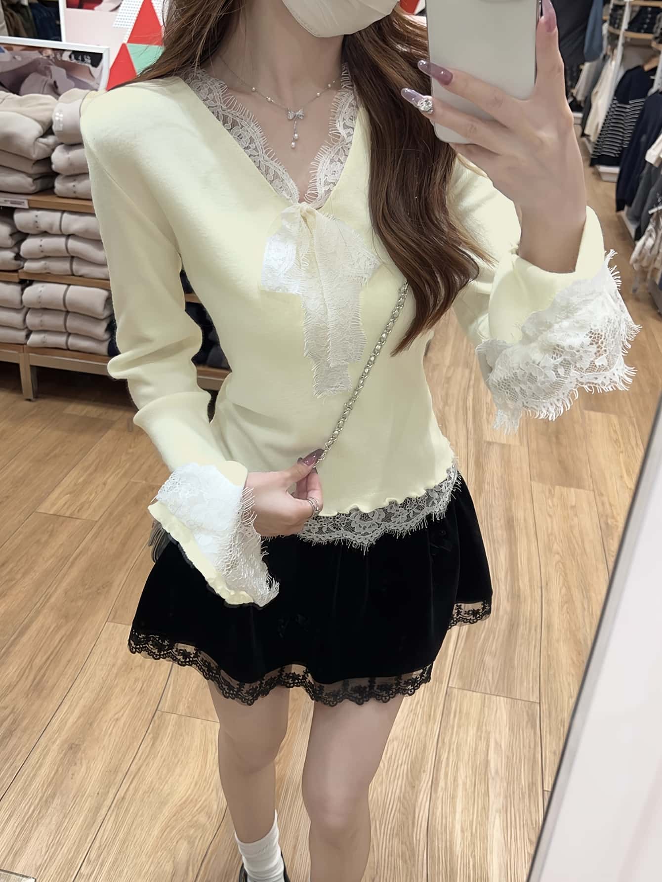 【今日このごろ制限事項、超買得30％OFF引き換え証、2度潮合い皆無】【花の冠yd風】編み物 レディース スピード競技 Vのど首 シュロの葉 トップス スウェーター 長袖 カットソー ティーシャツ 袖コンシャス フラウンス 呼びりん捩り 韓国流行り物 成年者好いたらしい 女子らしい