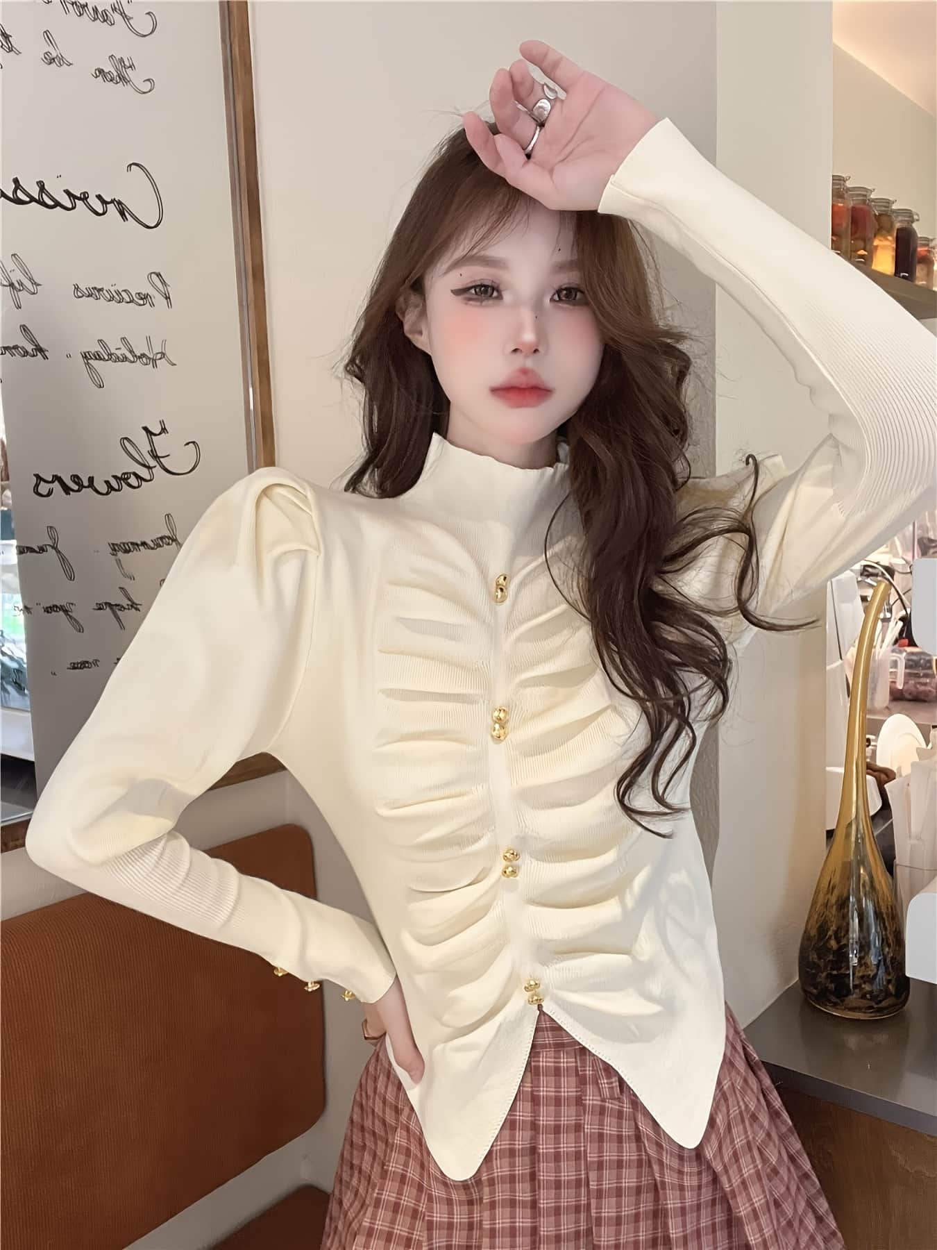 【全店30％OFF引き換え証があり】編み物 レディース 長袖 シャーリング ハイネック トップス ギャザー 飾りつけ名取り草 スウェーター ティーシャツ カットソー きつい か細い 着痩せ 細押し出し 伸縮性 伸ばすこと ボトルネック モックネック 音の大きさ袖 二