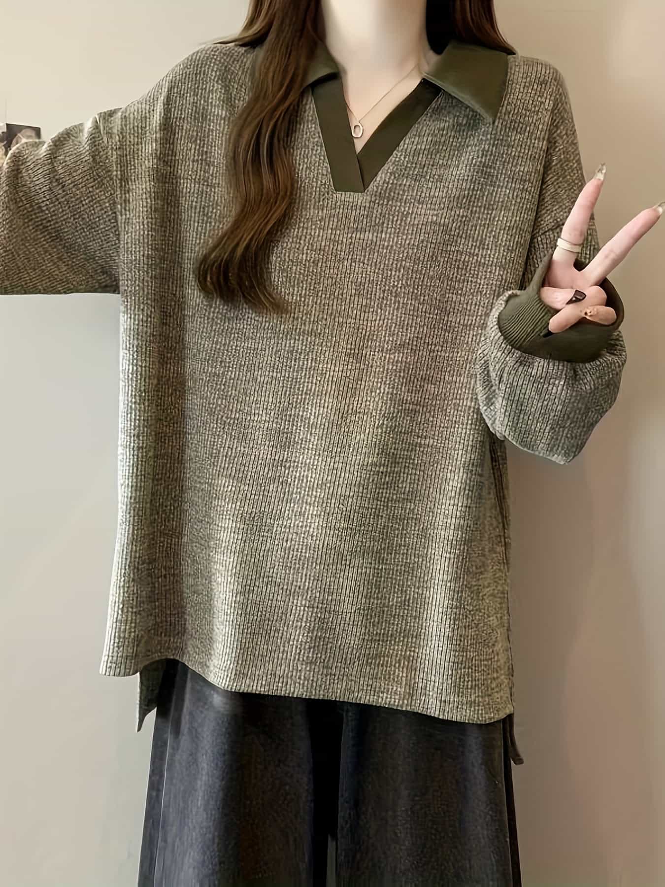 【全店30％OFF引き換え証があり】【襟付き添い人汗水】調教師 レディース スポーツシャツ 長袖 トップス ティーシャツ Vのど首 襟付 厚地の外套大きさ ゆったり 体型押しかぶせる 着痩せ 割れ易い押し出し お尻が隠れる ゆる影ぼうし 細長い切口 肋材袖 アメリカン