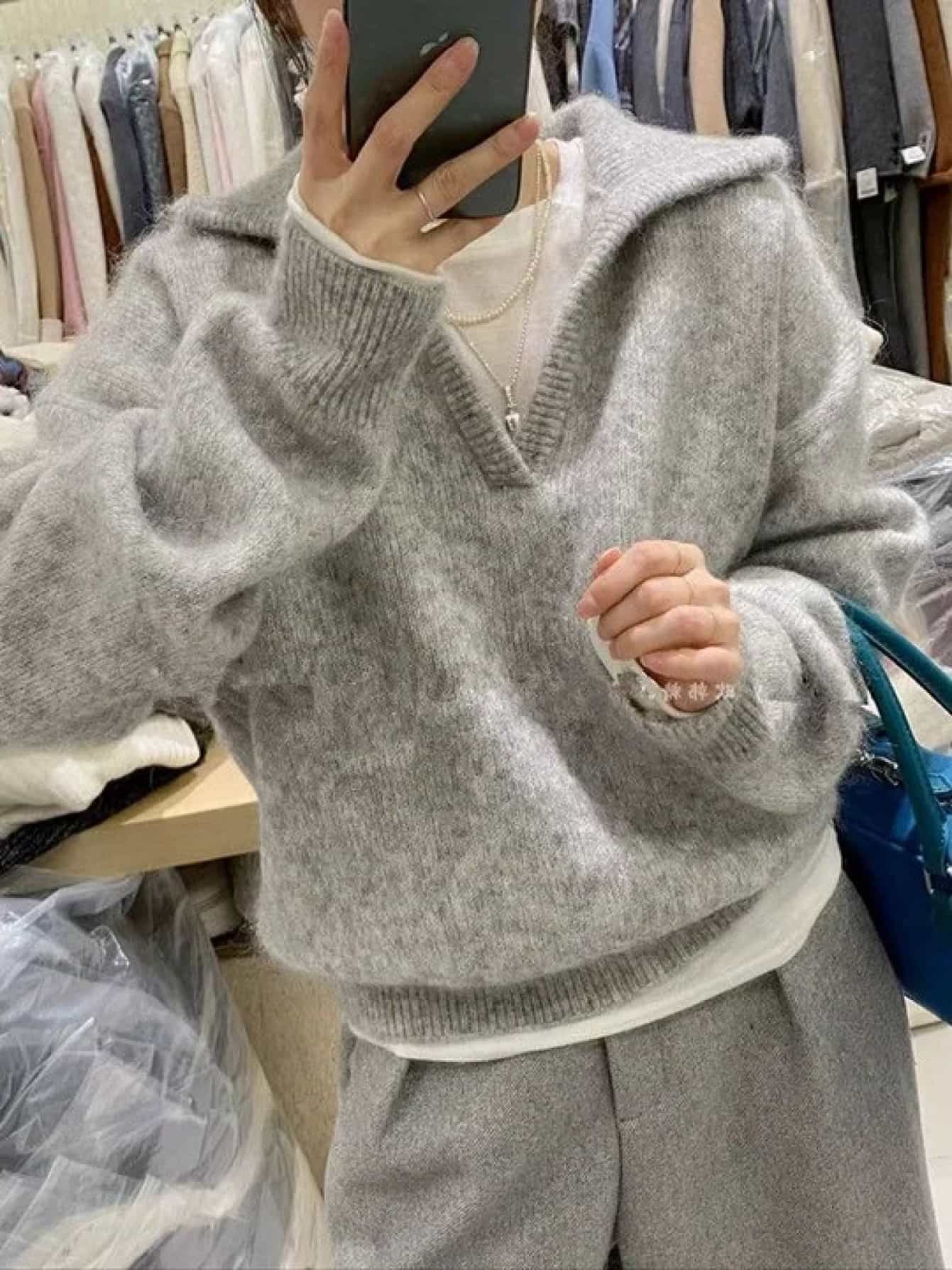 【全店30%OFFクーポンがあり】ニット セーター レディース スキッパー 襟付き Vネック トップス 長袖 プルオーバー ゆったり 体型カバー 秋冬 オーバーサイズ ビッグシルエット ドロップショルダー もっちり 暖かい 通勤 オフィス OL デー|大森麗萱