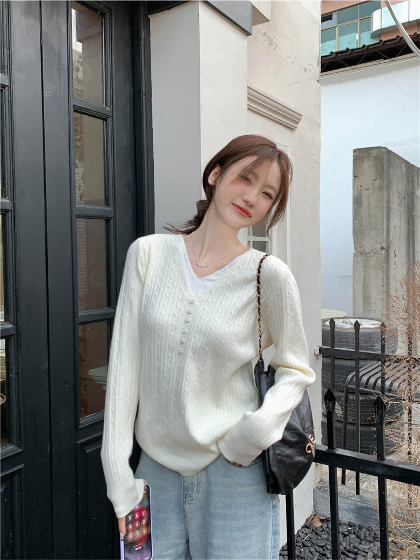 【全店30％OFF引き換え証があり】編み物 スウェーター レディース 重ね着風 花の冠yd風 Vのど首 トップス 有線テレビ編み 長袖 秋 冬 春 フェイクレイヤード ティーシャツ 飾りつけ名取り草 リブニット パステル色の 伸縮性 ゆったり 体型押しかぶせる 着痩せ 細見