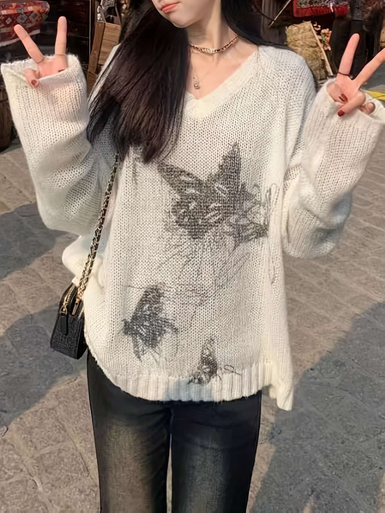 【全店30％OFF引き換え証があり】【夢見鳥柄】炎節編み物 スウェーター レディース Vのど首 夢見鳥 トップス 長袖 シアー 透け感 メッシュ 薄っぺら 冷やりとした ティーシャツ 上衣 ゆったり 気が大きい大きさ 体型押しかぶせる 着痩せ 割れ易い押し出し 抜け感 カジ