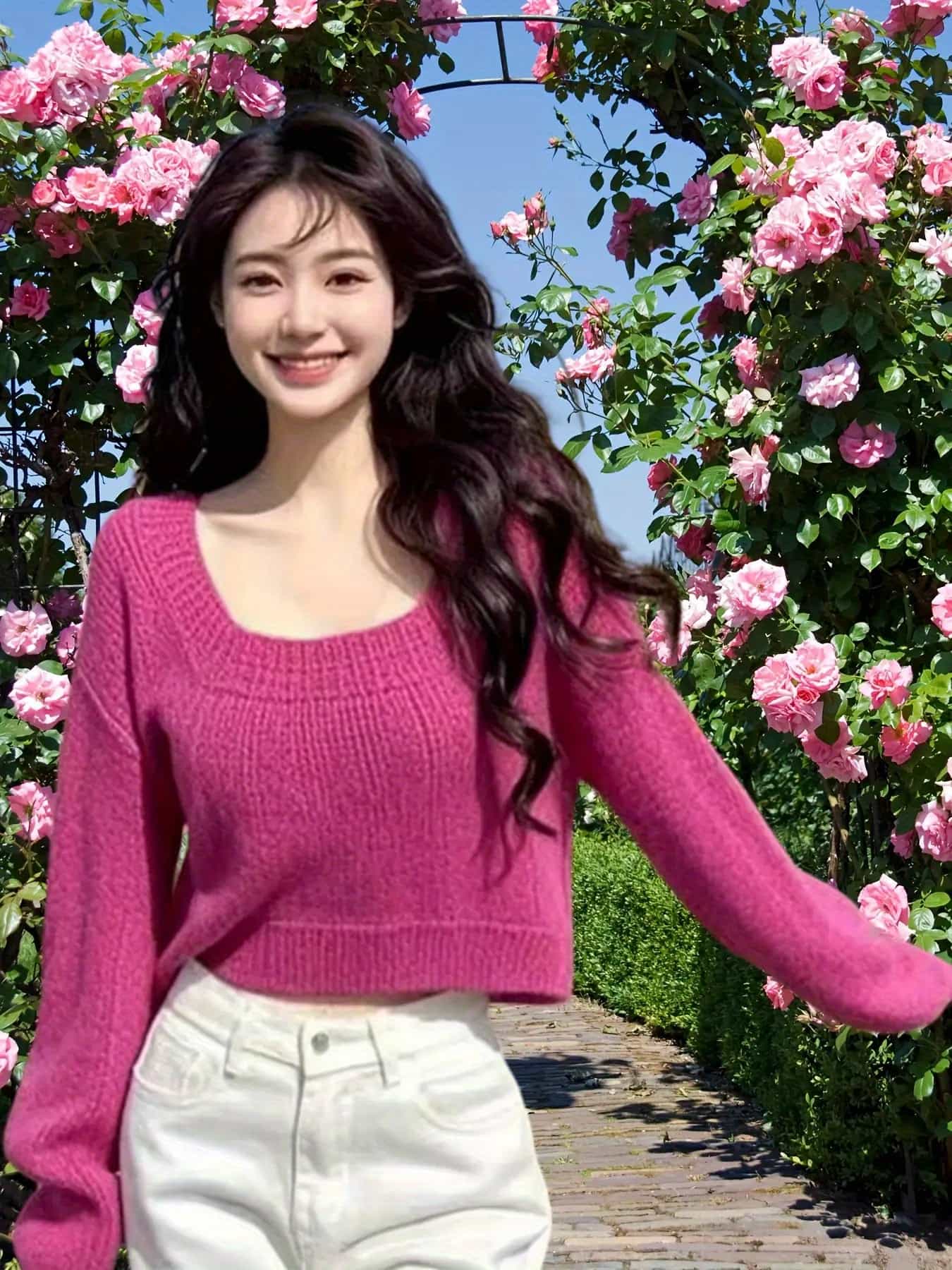 【全店30％OFF引き換え証があり】【小顔成り行き】 編み物 スウェーター レディース 遊撃手丈 クロップド丈 真四角のど首 トップス ティーシャツ ざっくり 長袖 肋材 秋 冬 春 分かりやすい 抜け感 無地 着痩せ 脚長 美脚成り行き 体型押しかぶせる 韓国ファッシ