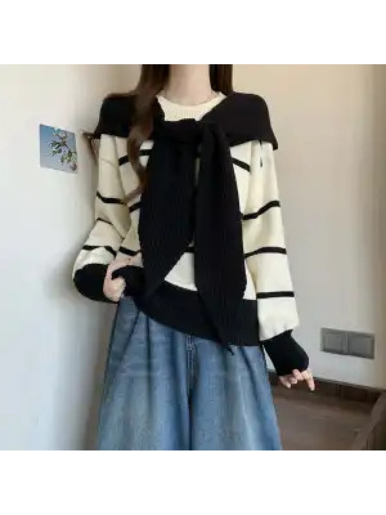 【全店30％OFF引き換え証があり】【合奏団】編み物 スウェーター レディース 間借り人柄 肩かけ付き添い人 肩かけ 2点仕掛ける トップス ティーシャツ バイ色合い 色彩設計 うつり変わり 労働者の一団のど首 長袖 パステル色の 体型押しかぶせる 着痩せ 細押し出し 土手っ腹あたり近所 二の腕