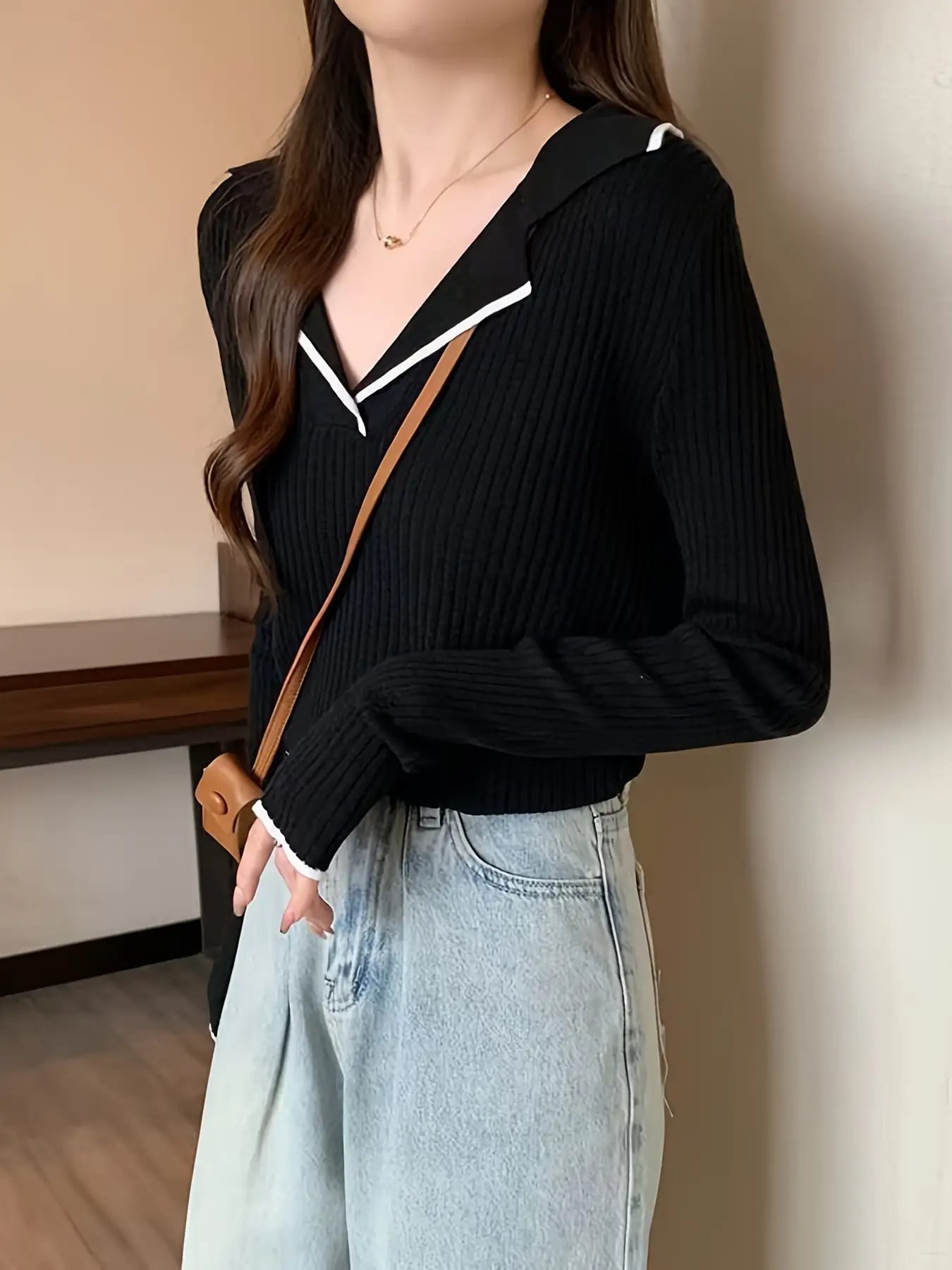【全店30％OFF引き換え証があり】【成年者好いたらしいめ】 編み物 スウェーター レディース 長袖 ポロ襟 Vのど首 リブニット トップス 旗がしら ティーシャツ 色彩設計 生産ライン バイ色合い 襟付き添い人 カットソー 体型押しかぶせる 着痩せ 細押し出し 伸縮性 パステル色の オフ