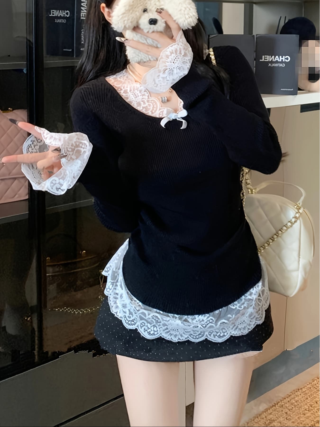 【全店30％OFF引き換え証があり】【シュロの葉×スピード競技】編み物 スウェーター レディース スピード競技うつり変わり トップス Vのど首 長袖 リブニット きつい 細押し出し 割れ易い押し出し ティーシャツ カットソー 重ね着風 フェイクレイヤード 裾スピード競技 仕掛地雷系 量産型 フレン