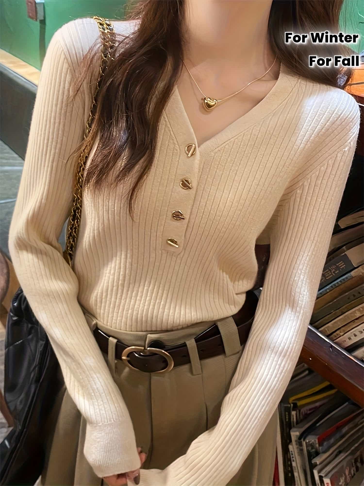 【全店30％OFF引き換え証があり】リブニット レディース スウェーター Vのど首 ヘンリーのど首 向こう正面名取り草 トップス 長袖 ティーシャツ カットソー 伸縮性 伸ばすこと もっちり やわらか きつい 填まる 肌付き 重ね着 細押し出し 着痩せ 体型カ