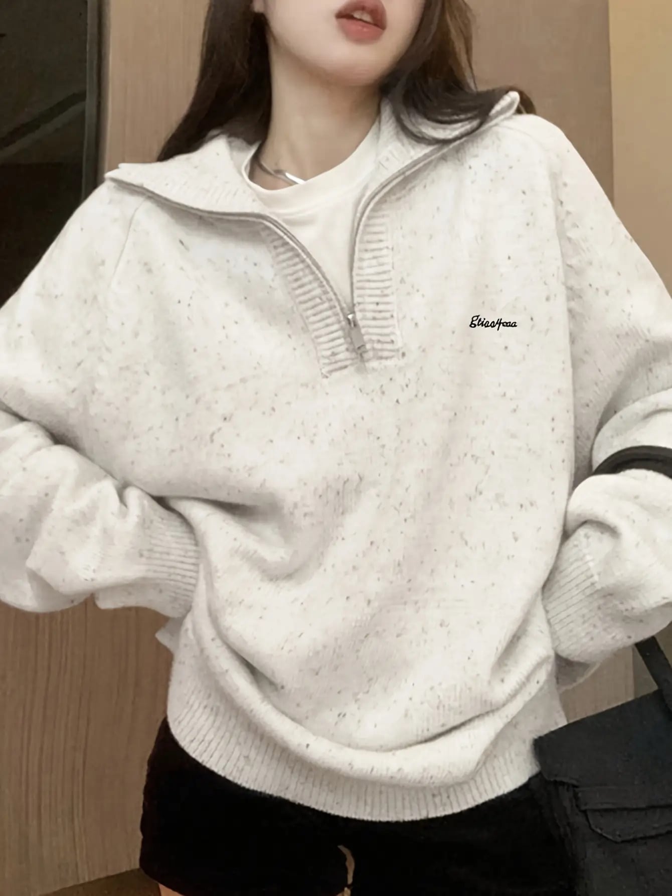 【全店30％OFFクーポンがあり】【ハーフジップ】ニット セーター レディース トップス プルオーバー ミックスカラー ネップニット ポロ襟 襟付き 長袖 ざっくり 厚手 オーバーサイズ ビッグシルエット ゆったり 体型カバー 二の腕カバー 着痩せ｜大森麗萱 9,596円