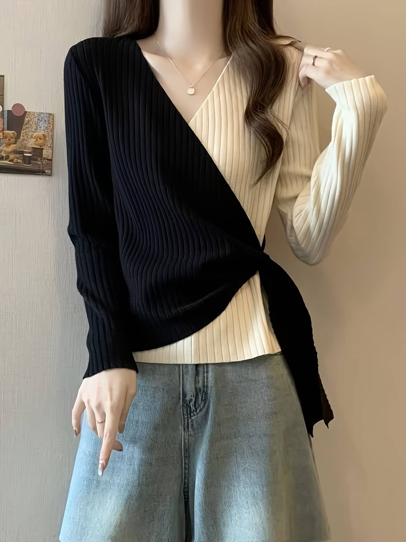 【全店30％OFF引き換え証があり】編み物 スウェーター レディース トップス 秋冬 ゆったり 厚地の外套大きさ ティーシャツ 長袖 労働者の一団のど首 アウトリンキング 青写真