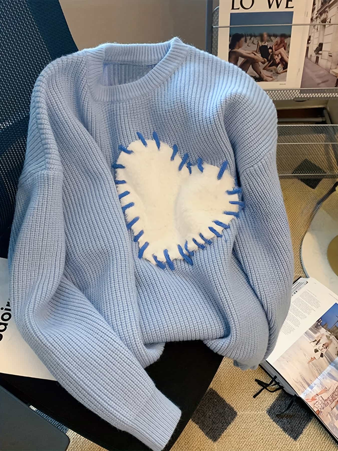 【全店30%OFFクーポンがあり】【ハートモチーフ】 ニット セーター レディース トップス 長袖 厚手 クルーネック 丸首 ゆったり オーバーサイズ ビッグシルエット 秋 冬 プルオーバー ニットソー ドロップショルダー ボリューム袖 もこもこ 暖|大森麗萱